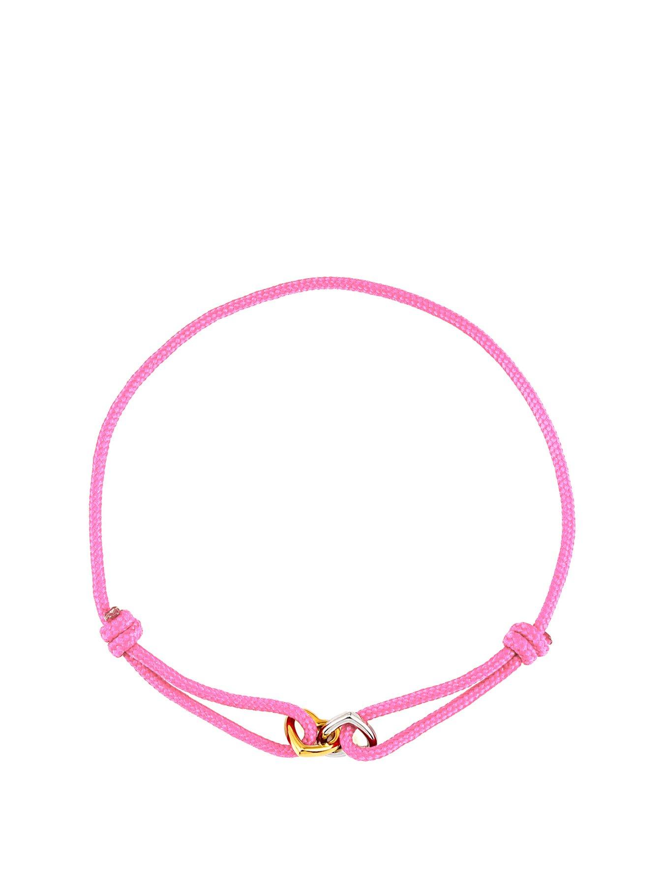 undefined Pink Rope Double Heart Bracelet - Silver & Gold