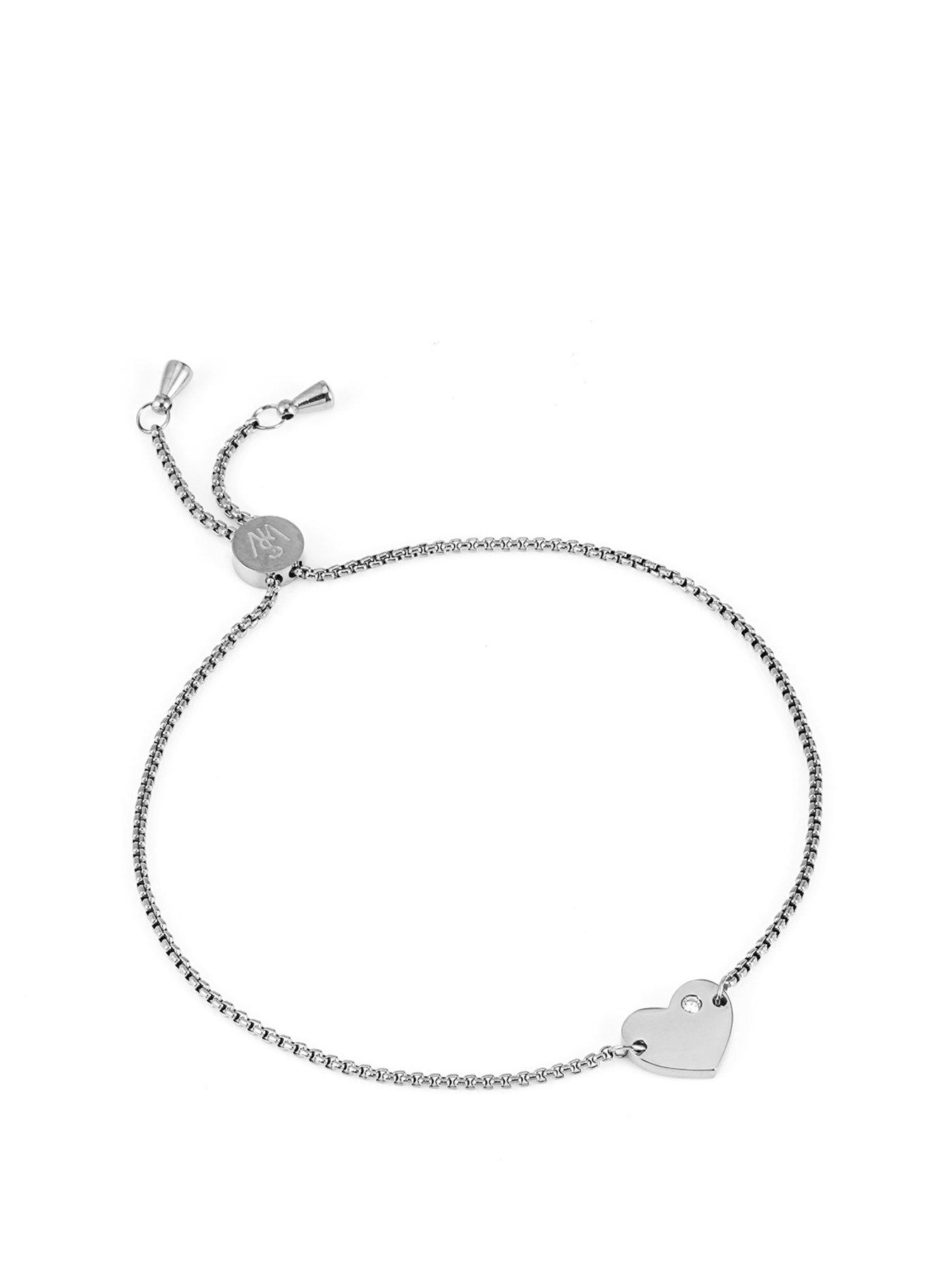 undefined CZ Adjustable Heart Bracelet - Silver