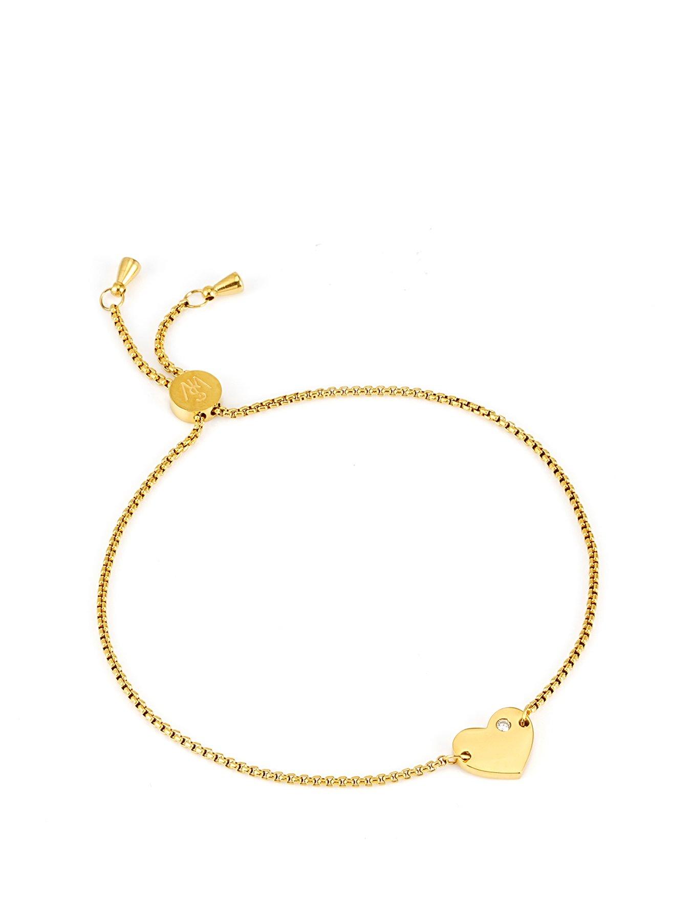 undefined CZ Adjustable Heart Bracelet - Yellow Gold