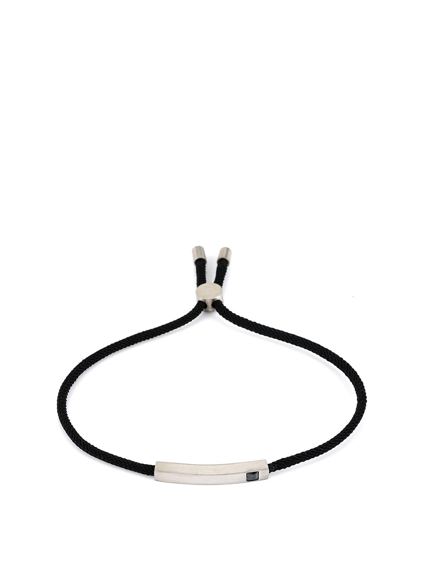 undefined Men's Black Rope CZ Bar Bracelet - Stainless Steel