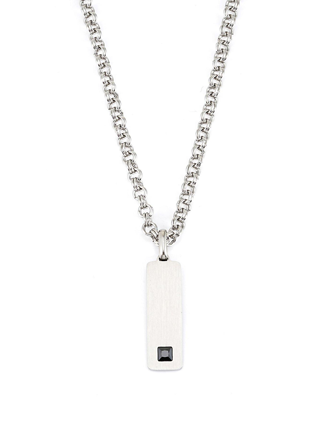  image of say-it-with-mens-cz-tag-pendant-chain-stainless-steel