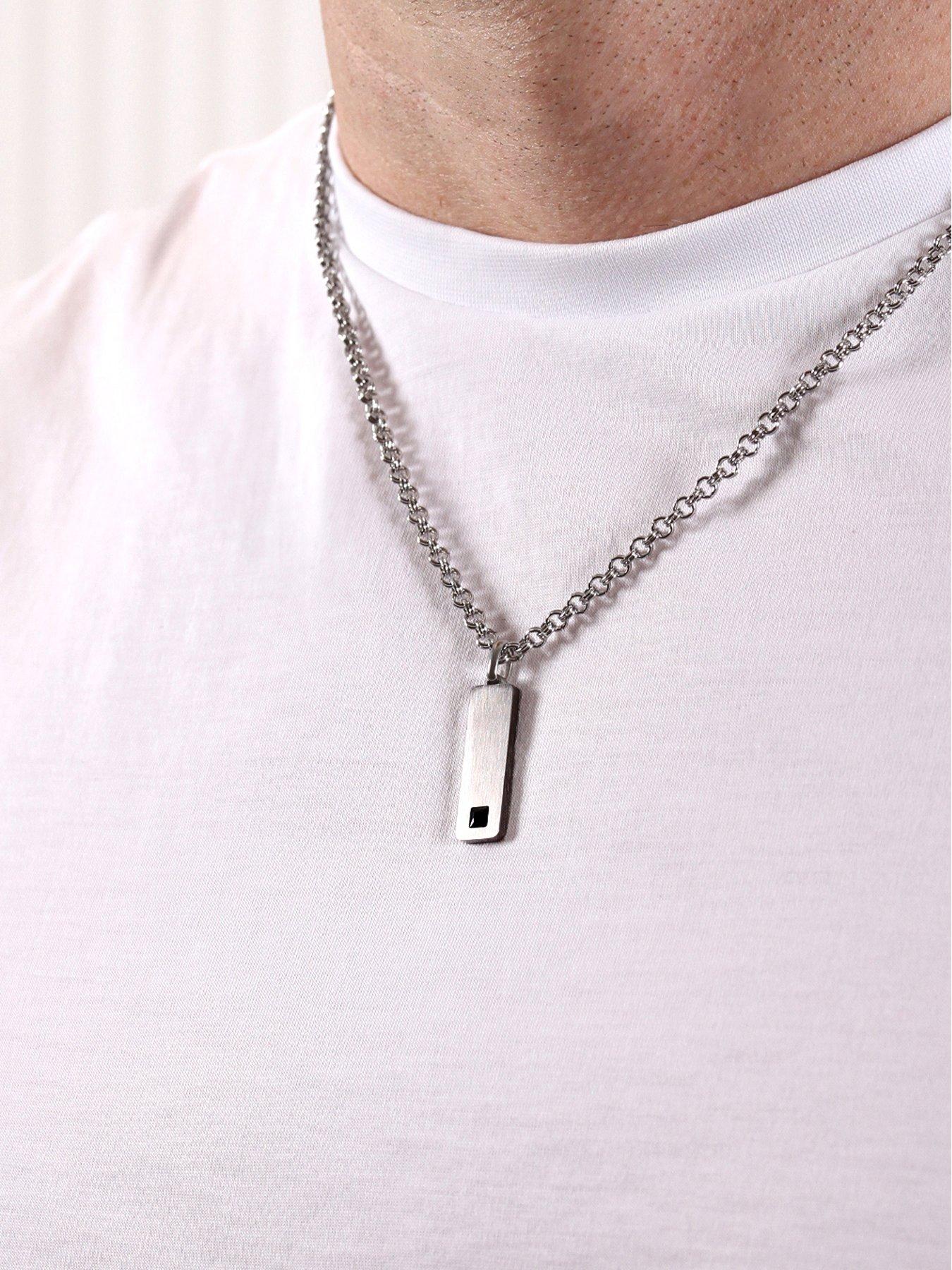  image of say-it-with-mens-cz-tag-pendant-chain-stainless-steel