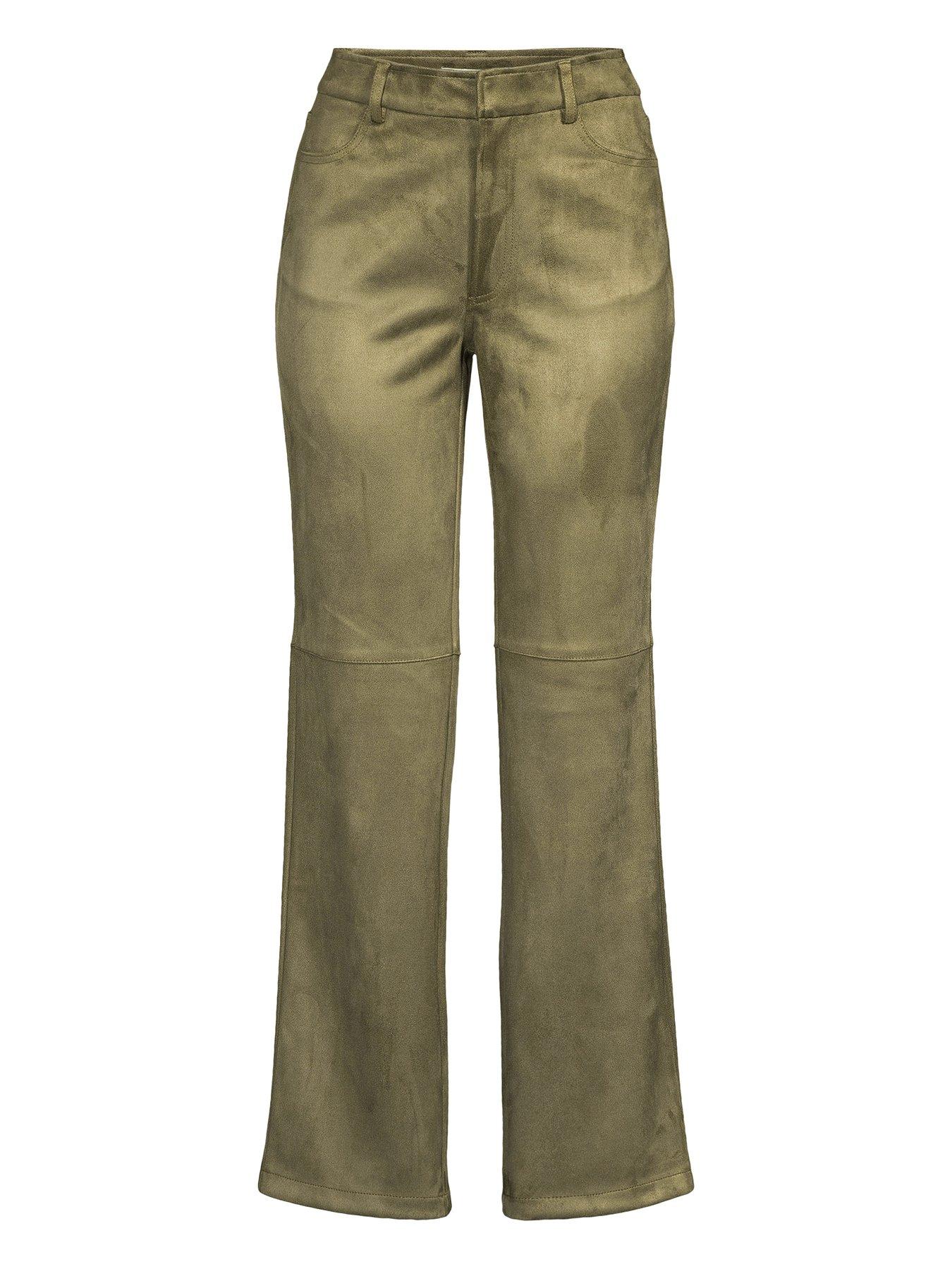 Image 3 of 3 of Michelle Keegan Faux Suede Wide Leg Trousers - Green