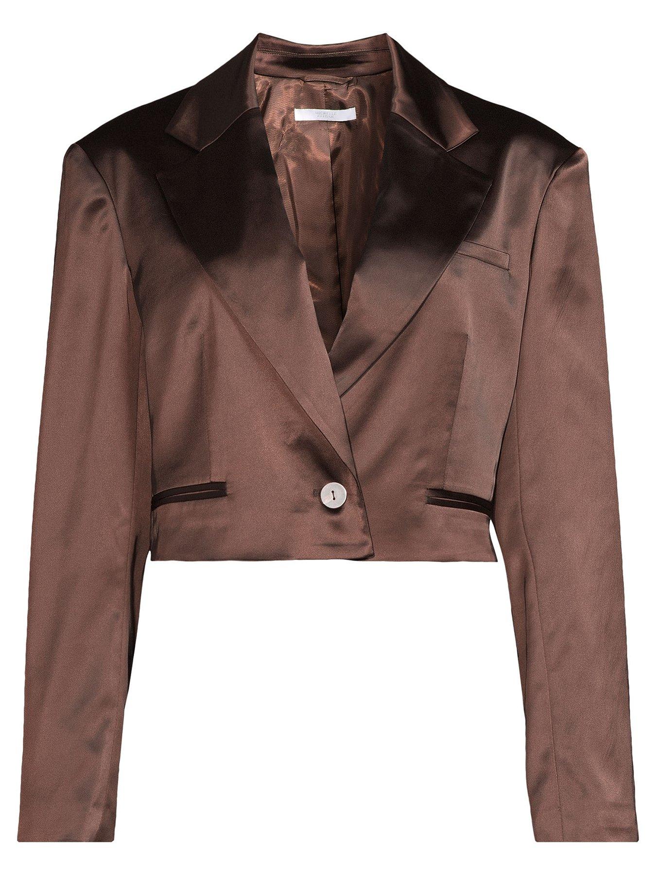 Image 5 of 5 of Michelle Keegan Structure Satin Cropped Jacket - Brown
