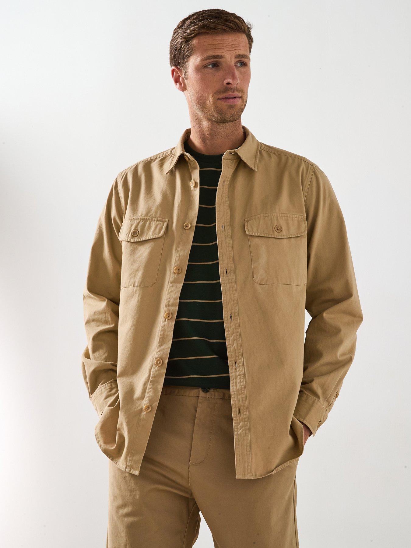 Image 1 of 6 of Very Man Double Pocket Flannel Shirt - Beige