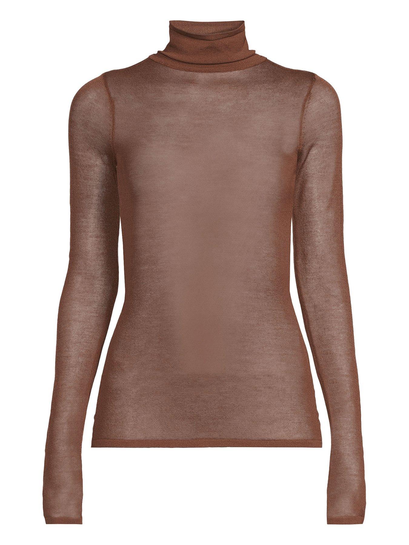 Image 4 of 4 of Michelle Keegan Sheer Roll Neck Jumper - Brown