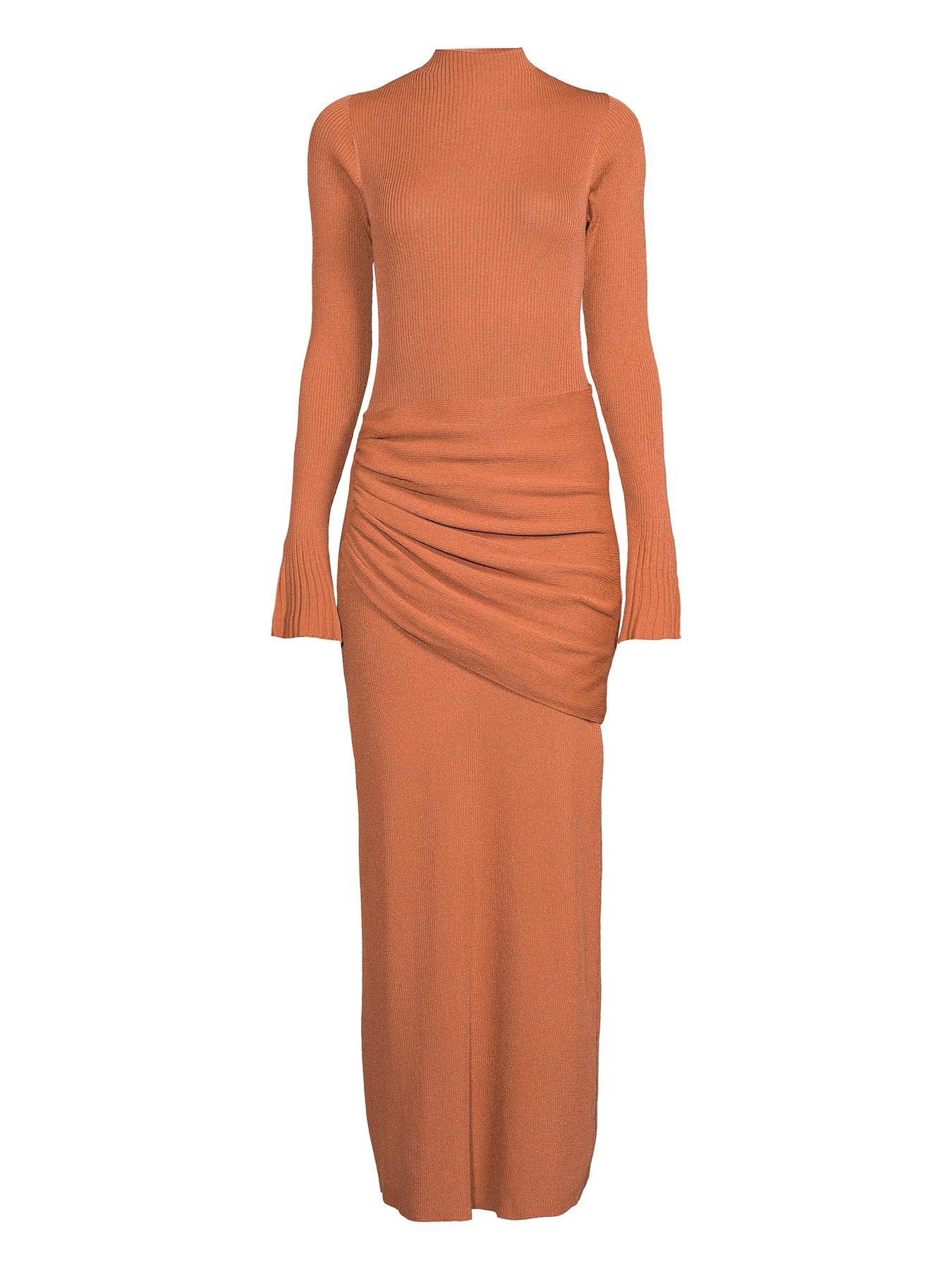 Image 5 of 5 of Michelle Keegan Knitted Metallic Draped Dress - Light Brown