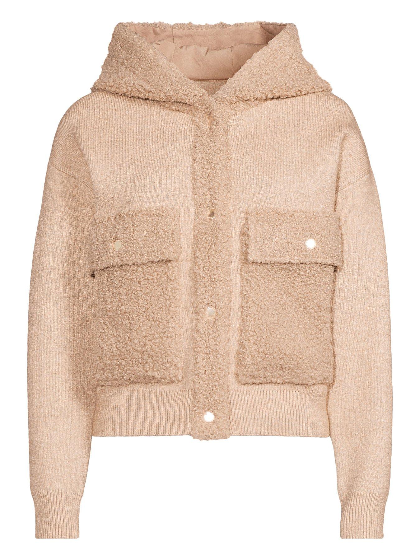 Image 4 of 4 of Michelle Keegan Co-Ord Boucle Detail Knit Hoodie - Light Brown