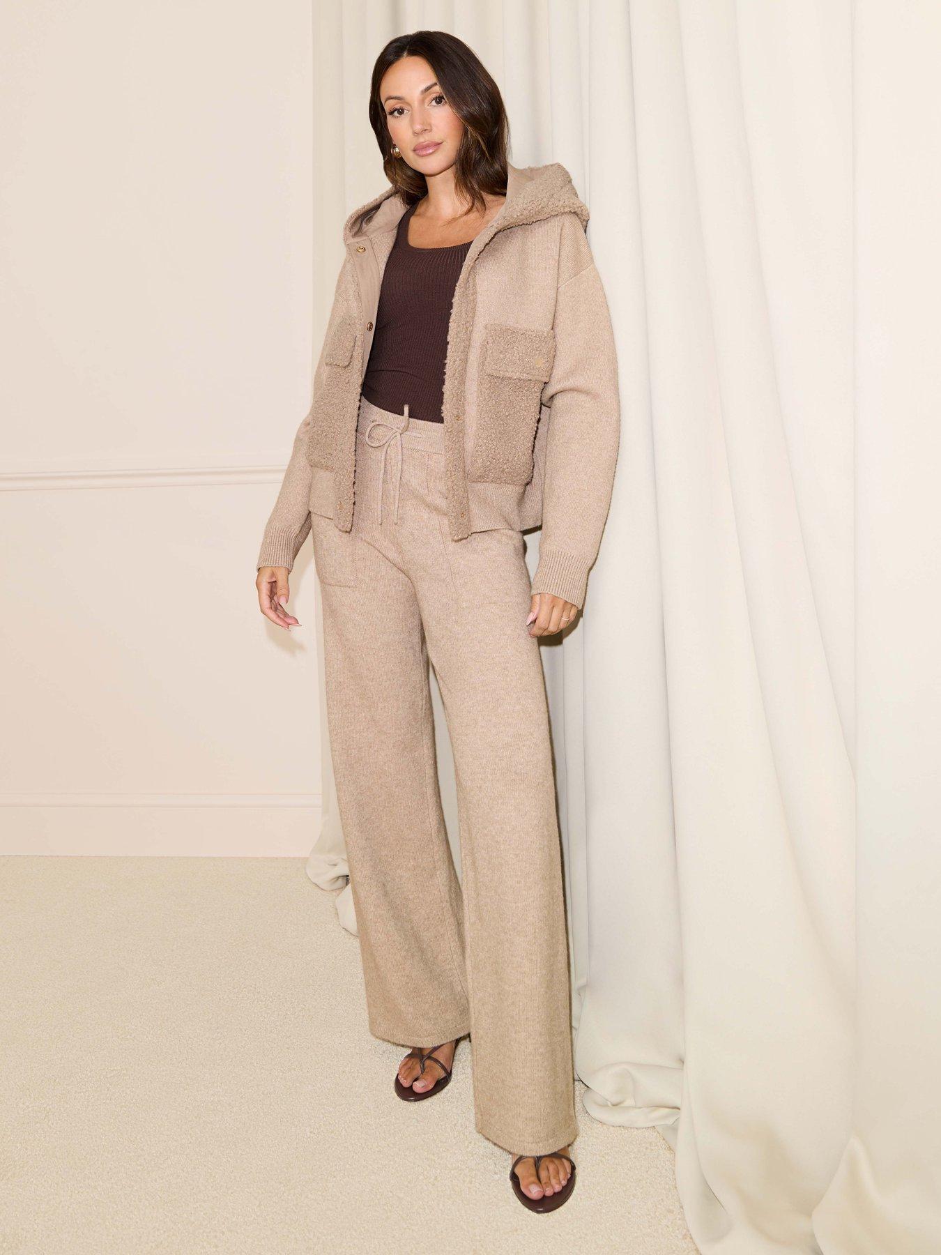 undefined Co-Ord Knit Wide Leg Trousers - Light Brown