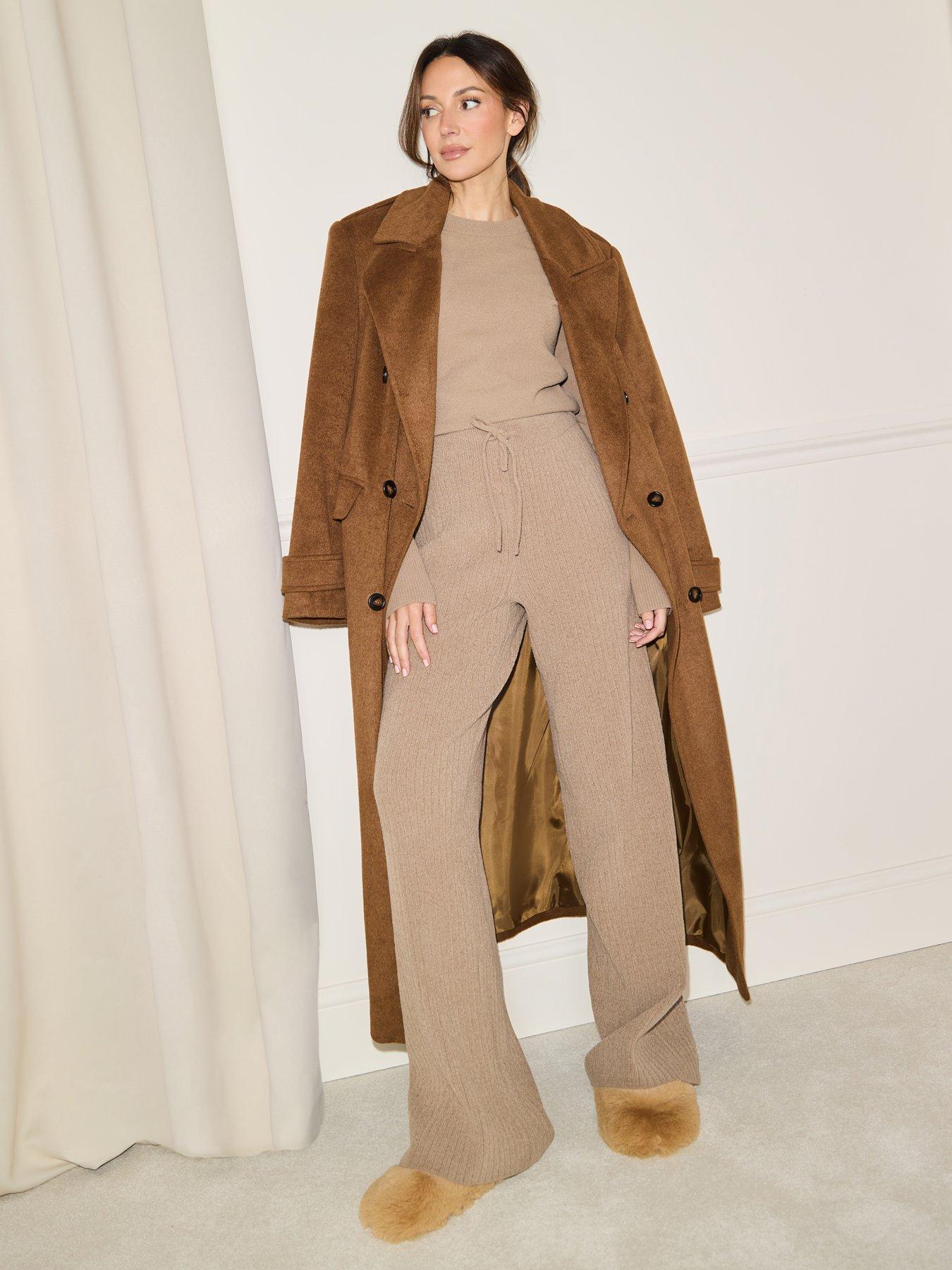 Michelle Keegan Wool Blend Oversized Formal Coat - Brown