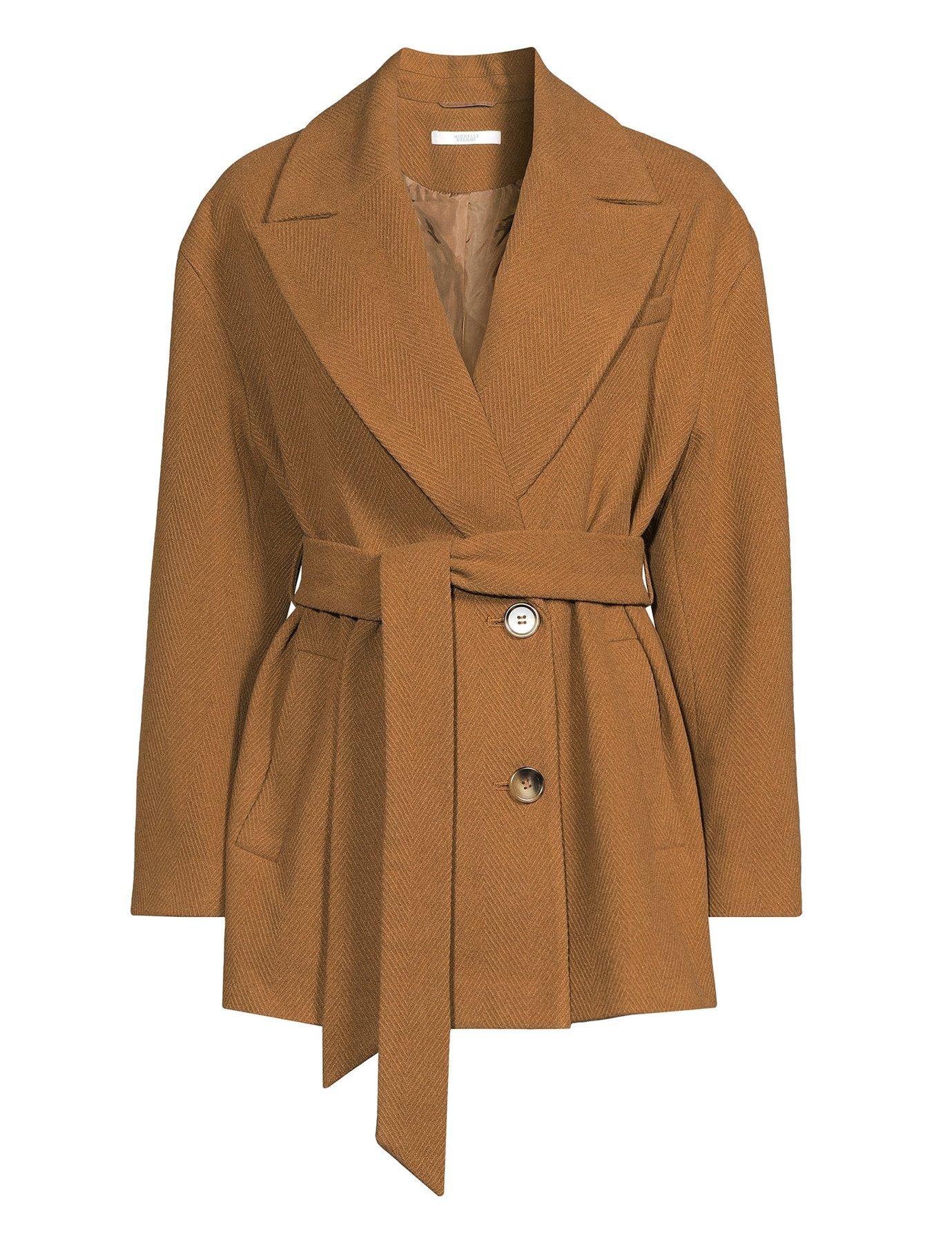 Image 5 of 5 of Michelle Keegan Wool Blend Tie Short Coat - Brown