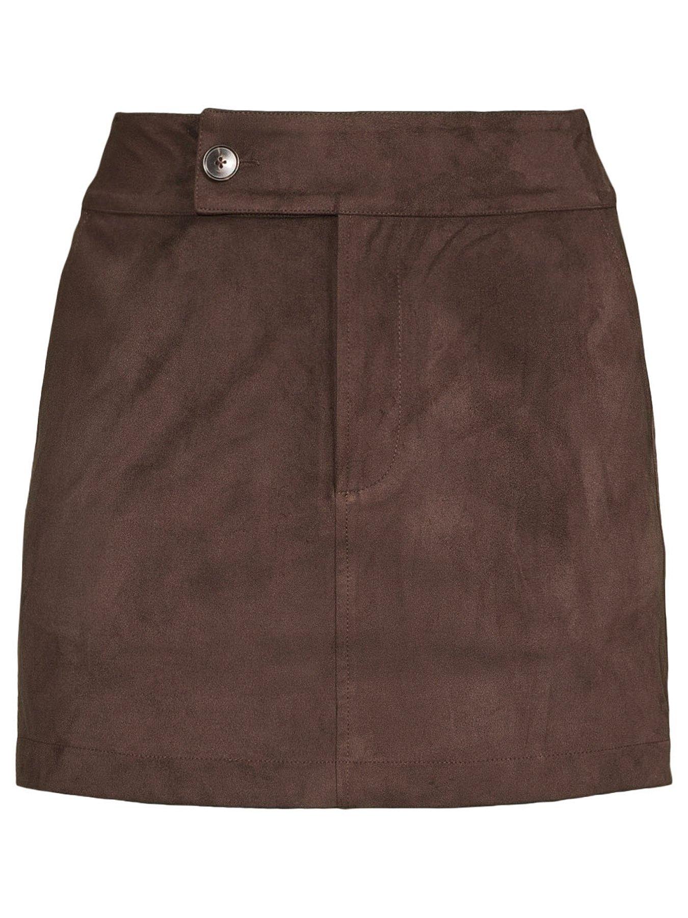 Image 4 of 4 of Michelle Keegan Faux Suede Mini Skirt - Brown&nbsp;