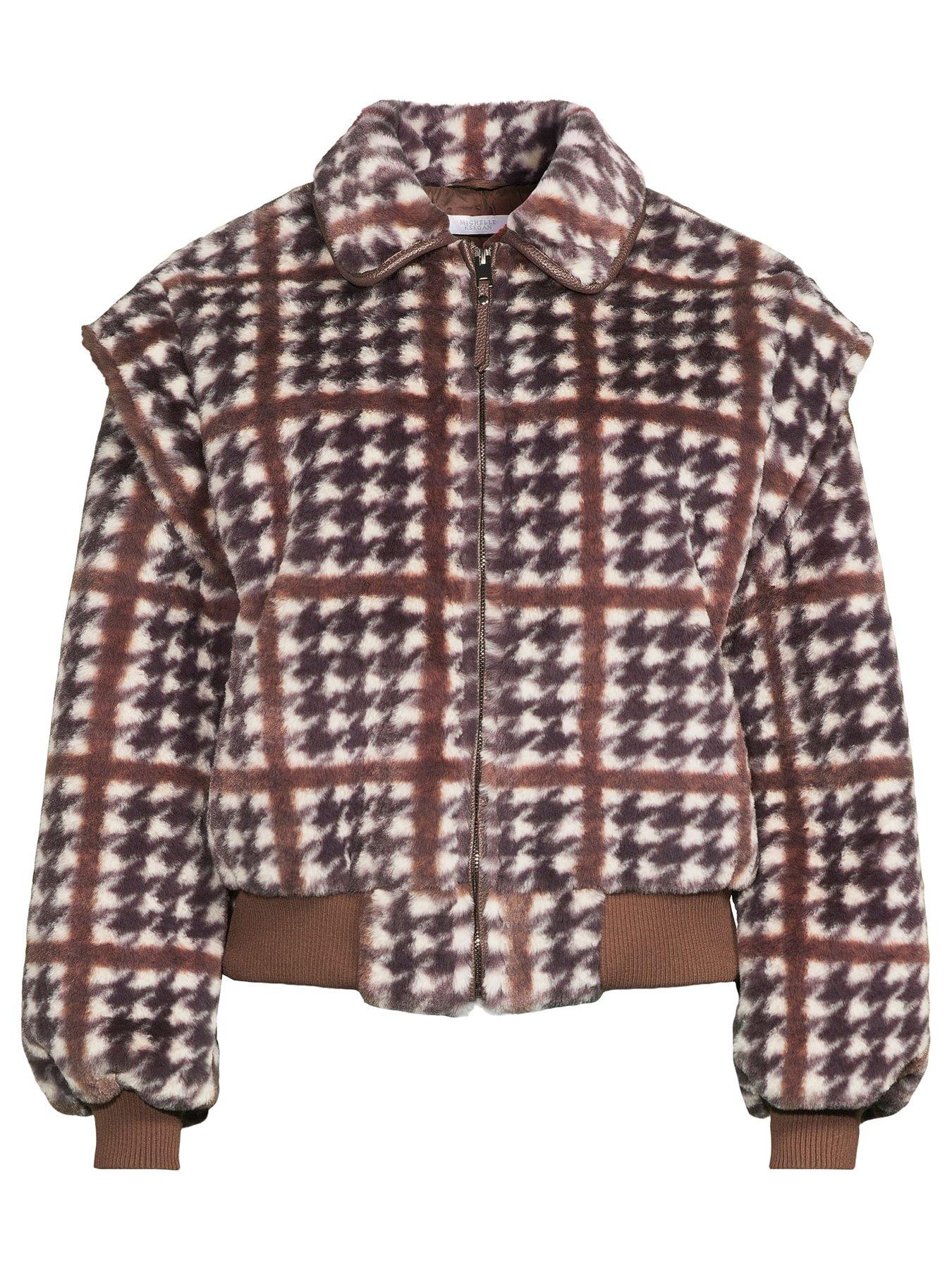 Image 5 of 5 of Michelle Keegan Co-Ord Faux Fur Checked Bomber - Multi
