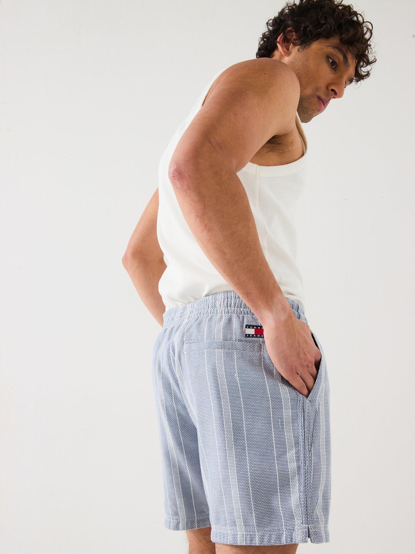 Image 2 of 6 of Tommy Jeans Textured Stripe Beach Shorts - Blue