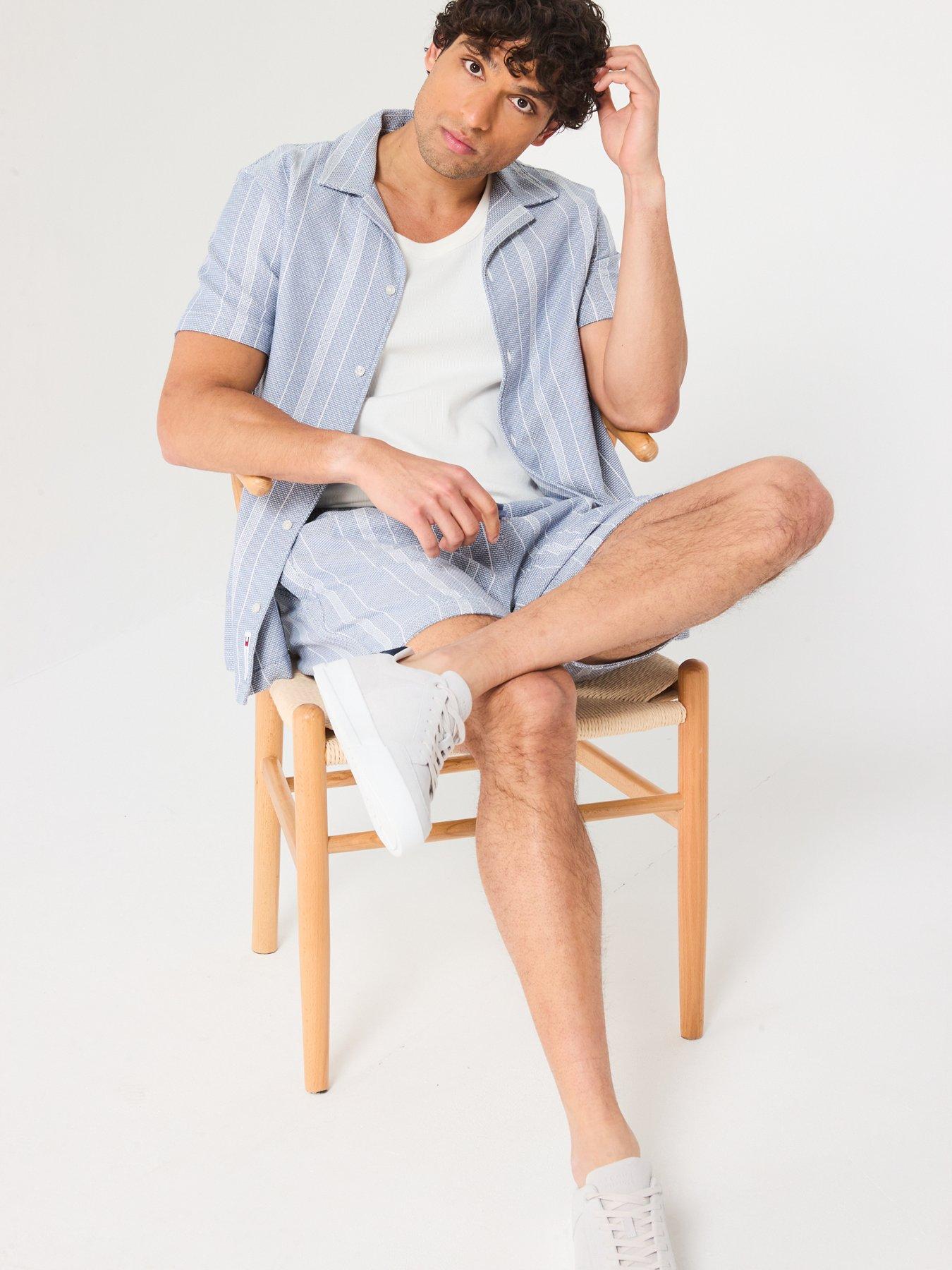 Image 4 of 6 of Tommy Jeans Textured Stripe Beach Shorts - Blue