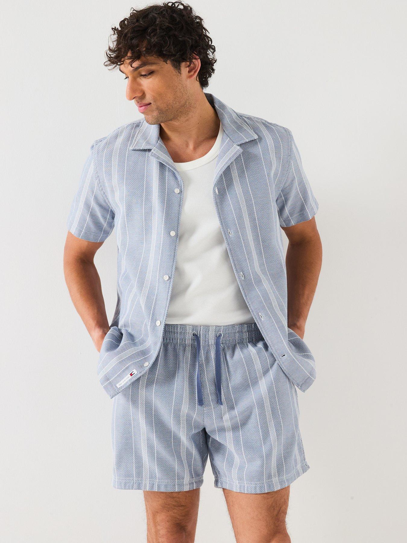 Image 5 of 6 of Tommy Jeans Textured Stripe Beach Shorts - Blue