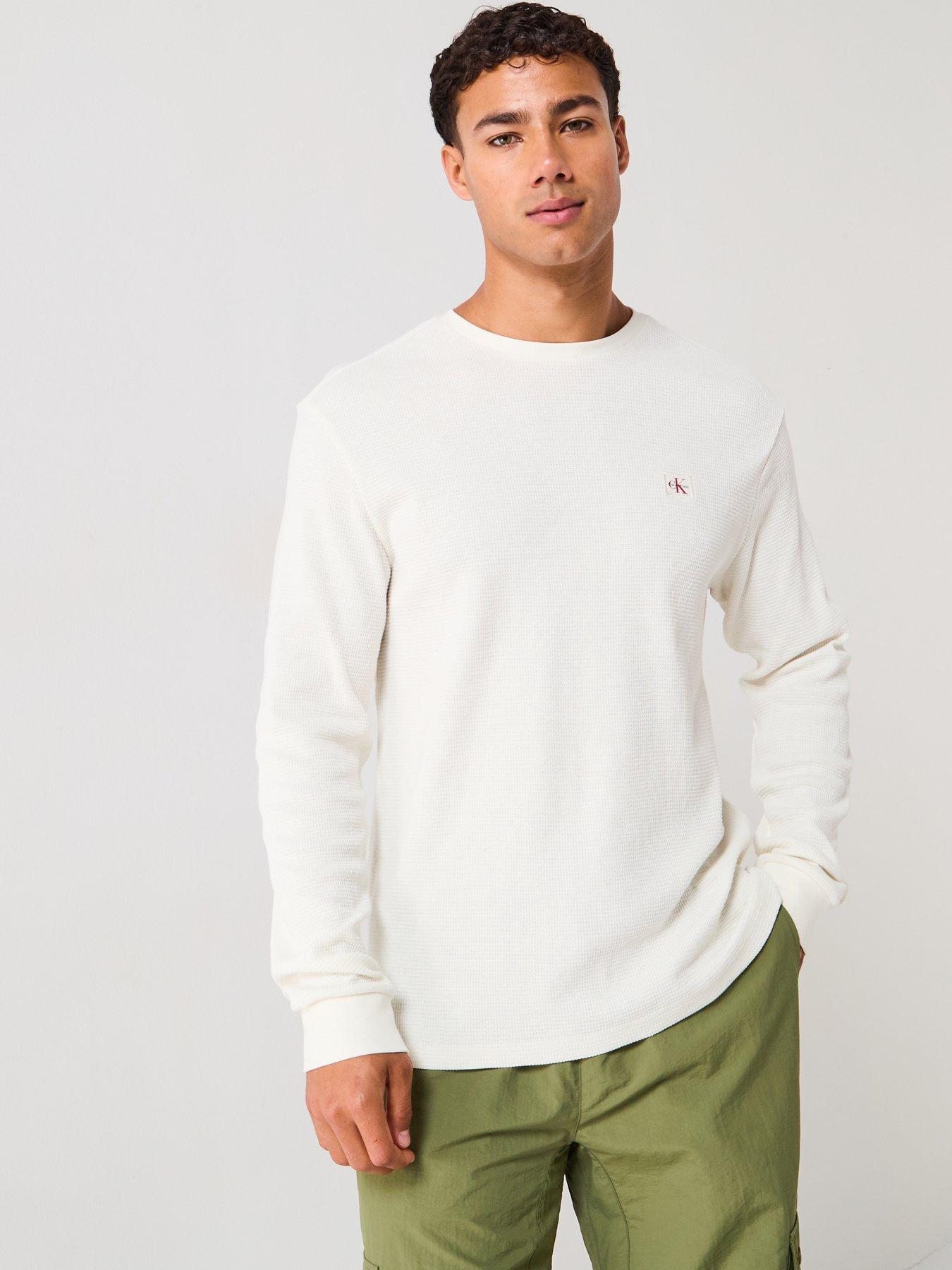 Calvin Klein Jeans Left Chest Woven Badge Waffle Long Sleeve T-Shirt - Off White