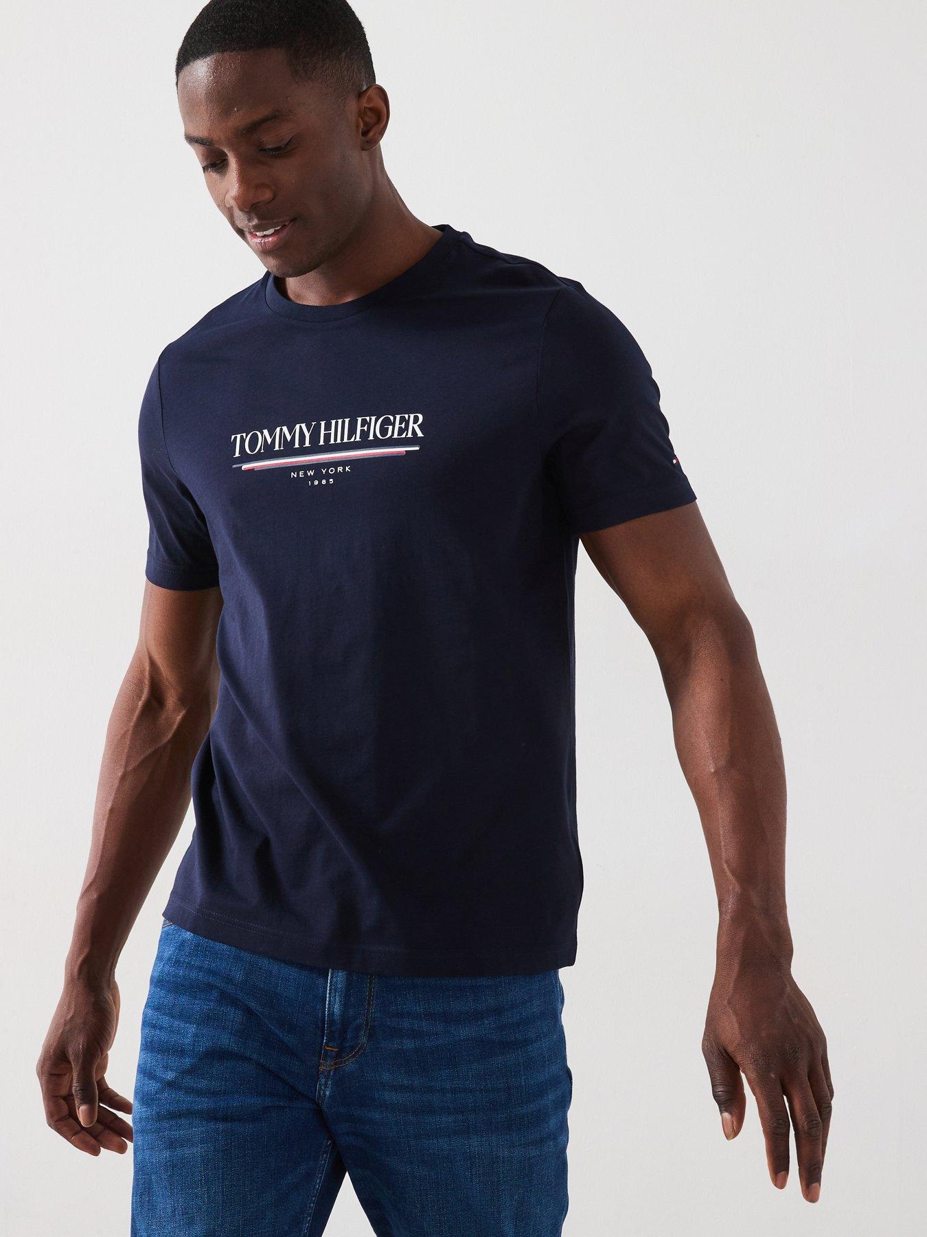  image of tommy-hilfiger-large-centre-logo-t-shirt-navy