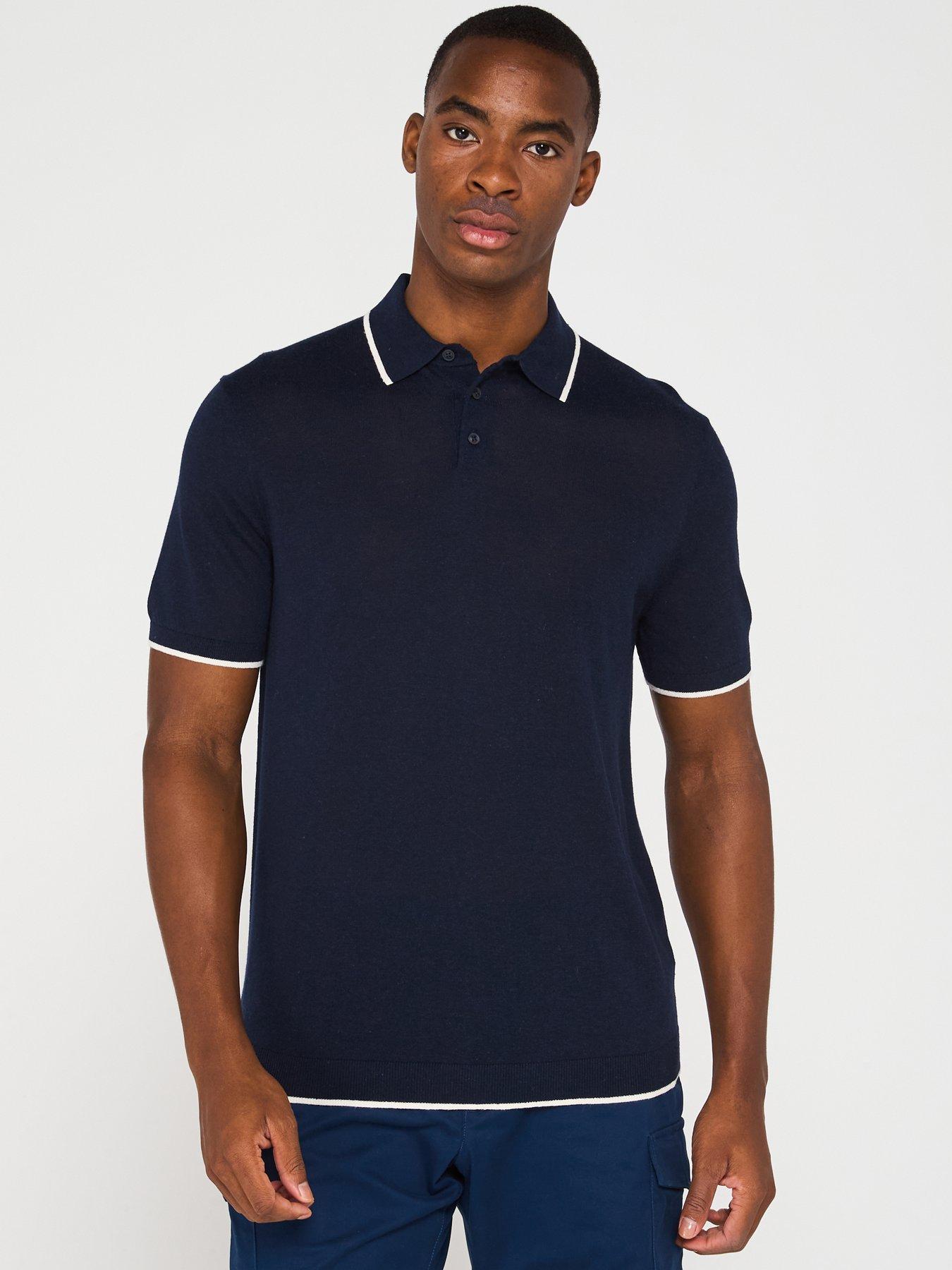 front image of tommy-hilfiger-linen-knitted-short-sleeve-polo-shirt-navy
