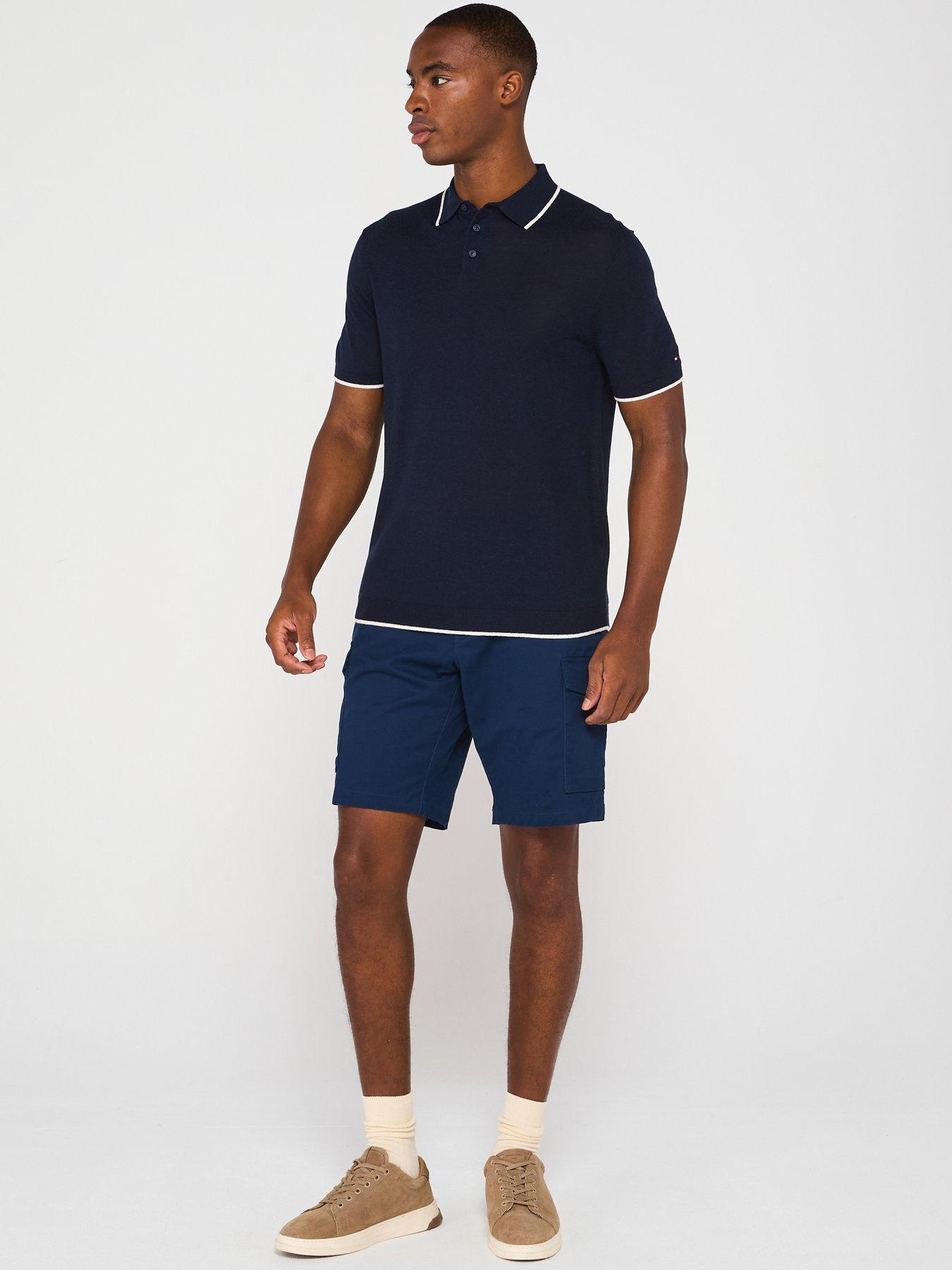  image of tommy-hilfiger-linen-knitted-short-sleeve-polo-shirt-navy