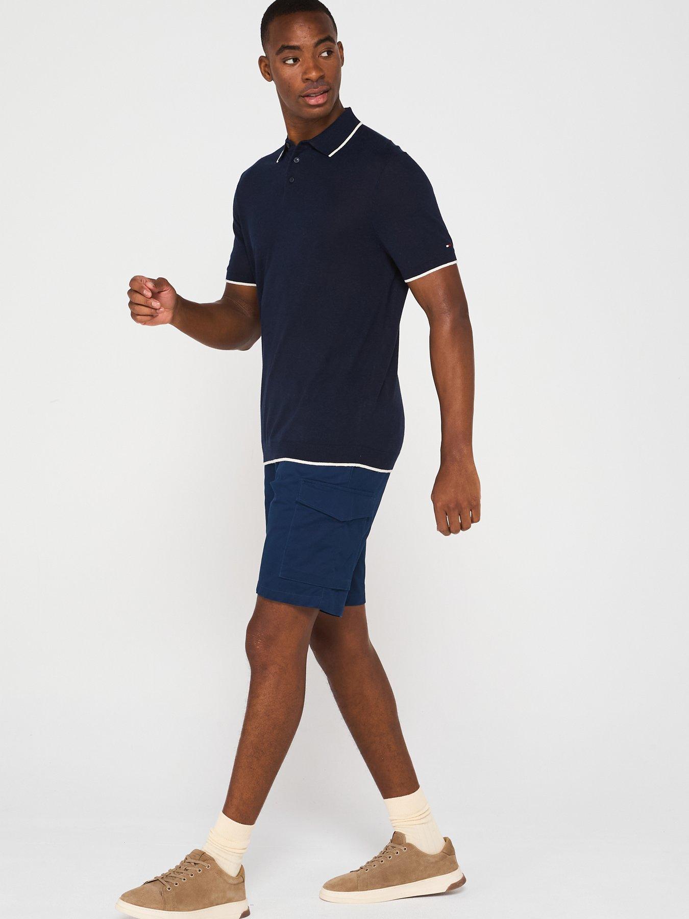  image of tommy-hilfiger-linen-knitted-short-sleeve-polo-shirt-navy