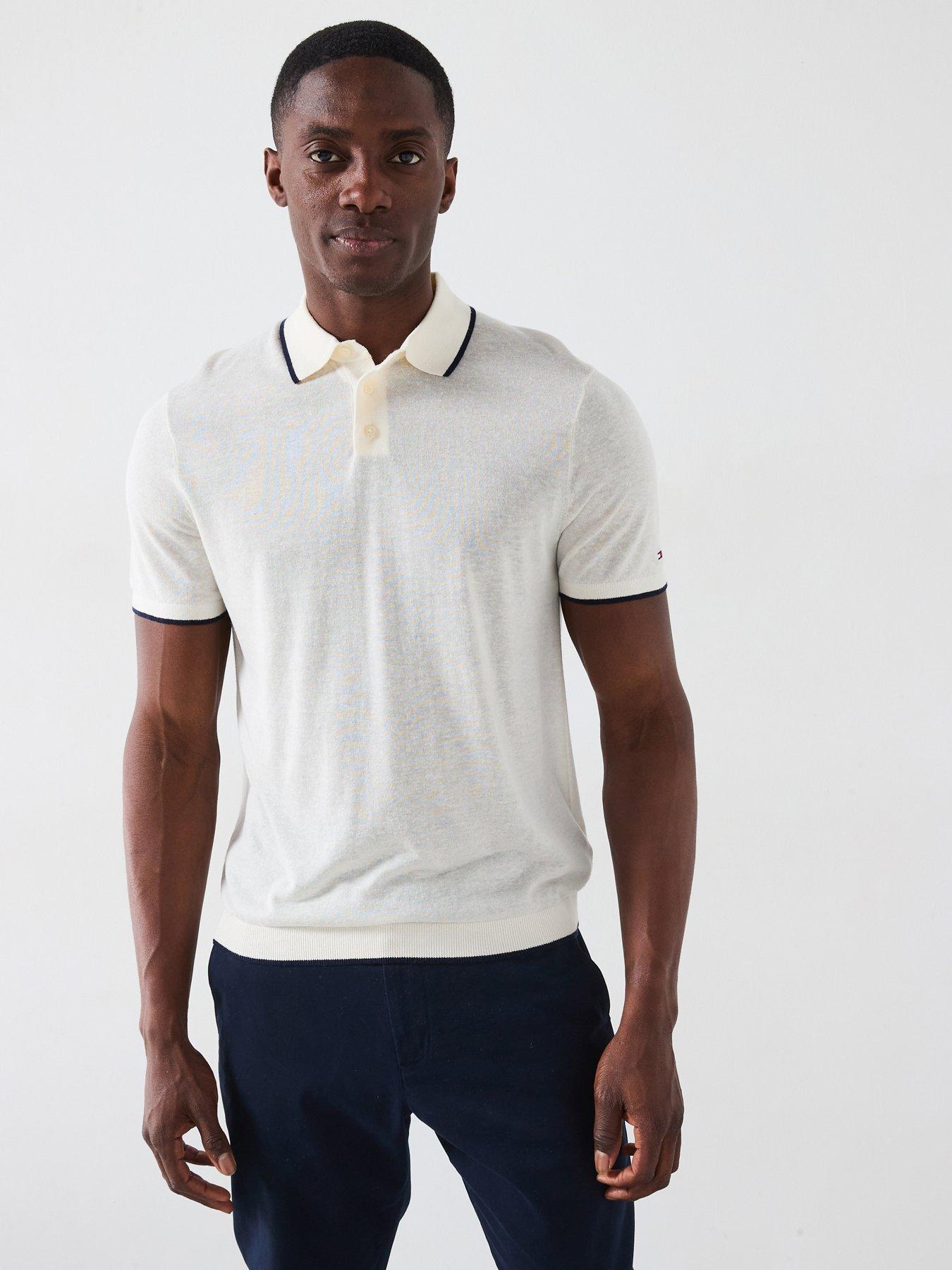undefined Linen Knitted Short Sleeve Polo Shirt - Eggshell
