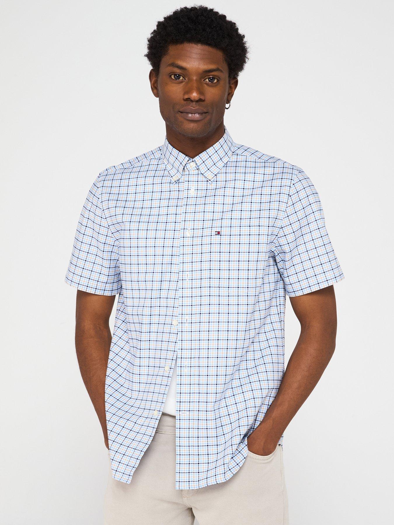tommy-hilfiger-check-oxford-regular-fit-short-sleeve-shirt-blue