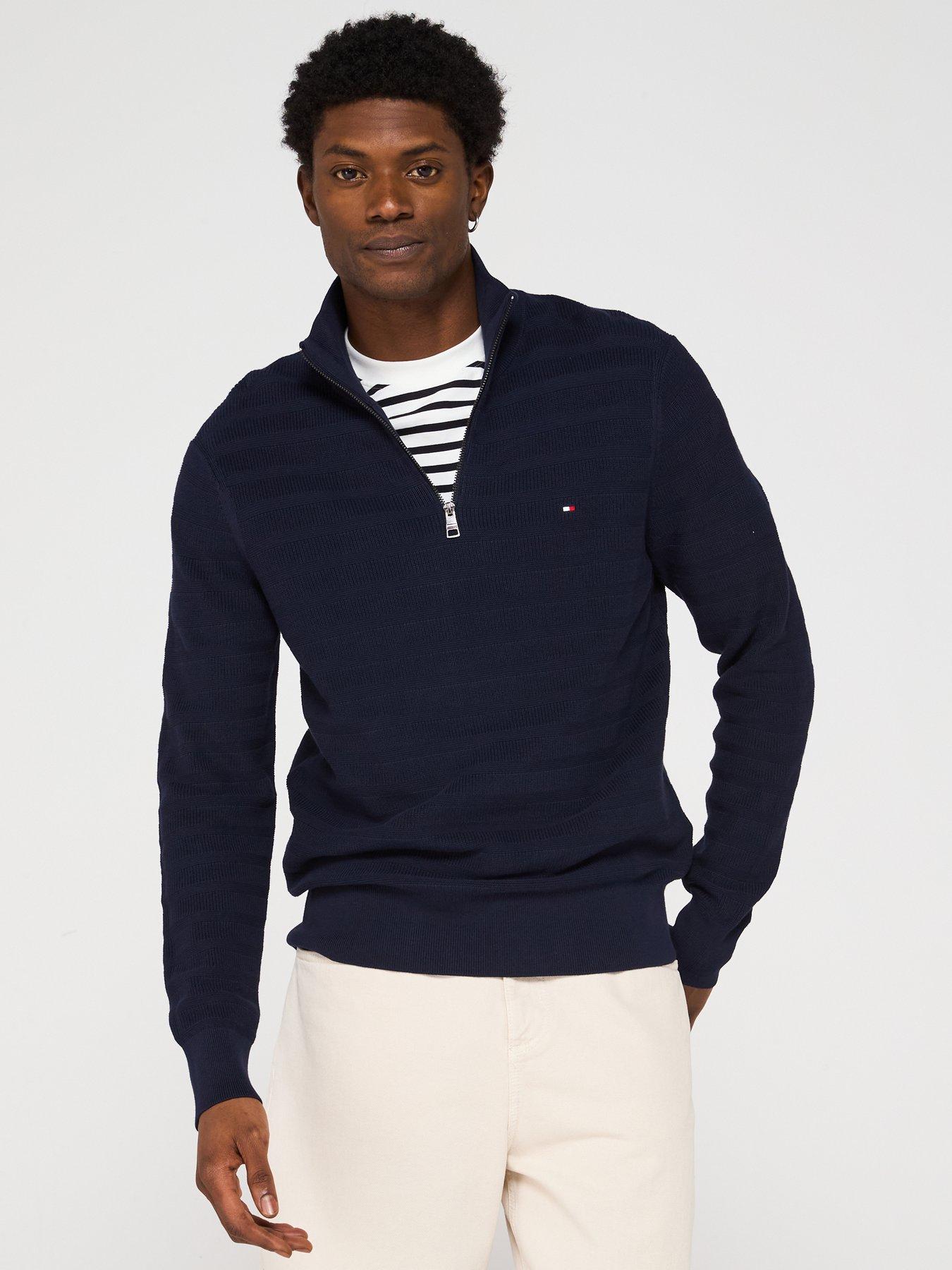 Tommy Hilfiger Stripe Structure Zip Mock Knitted Jumper - Navy