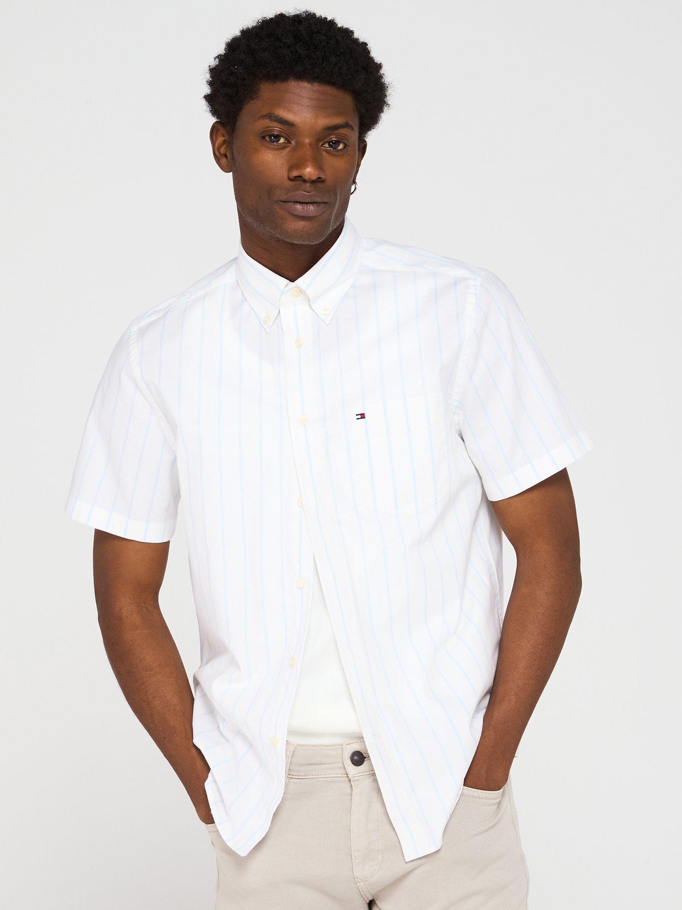 Tommy Hilfiger Oxford Wide Stripe Short Sleeve Shirt - White