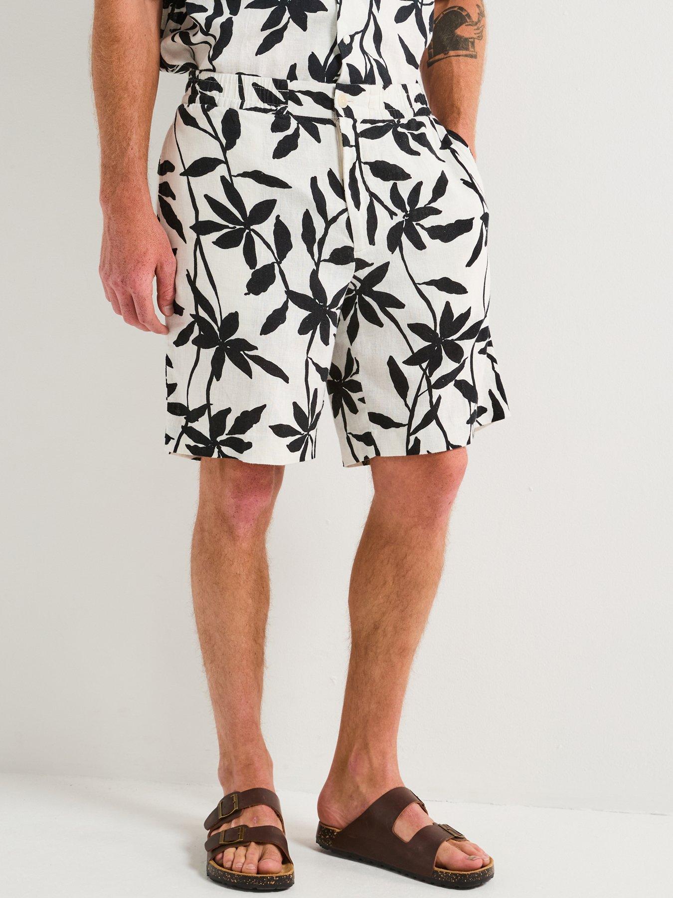 calvin-klein-linen-printed-pull-on-shorts-white