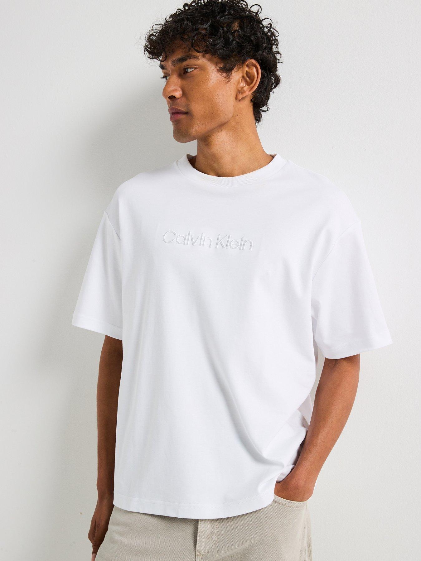 front image of calvin-klein-embroidered-chest-logo-t-shirt-white