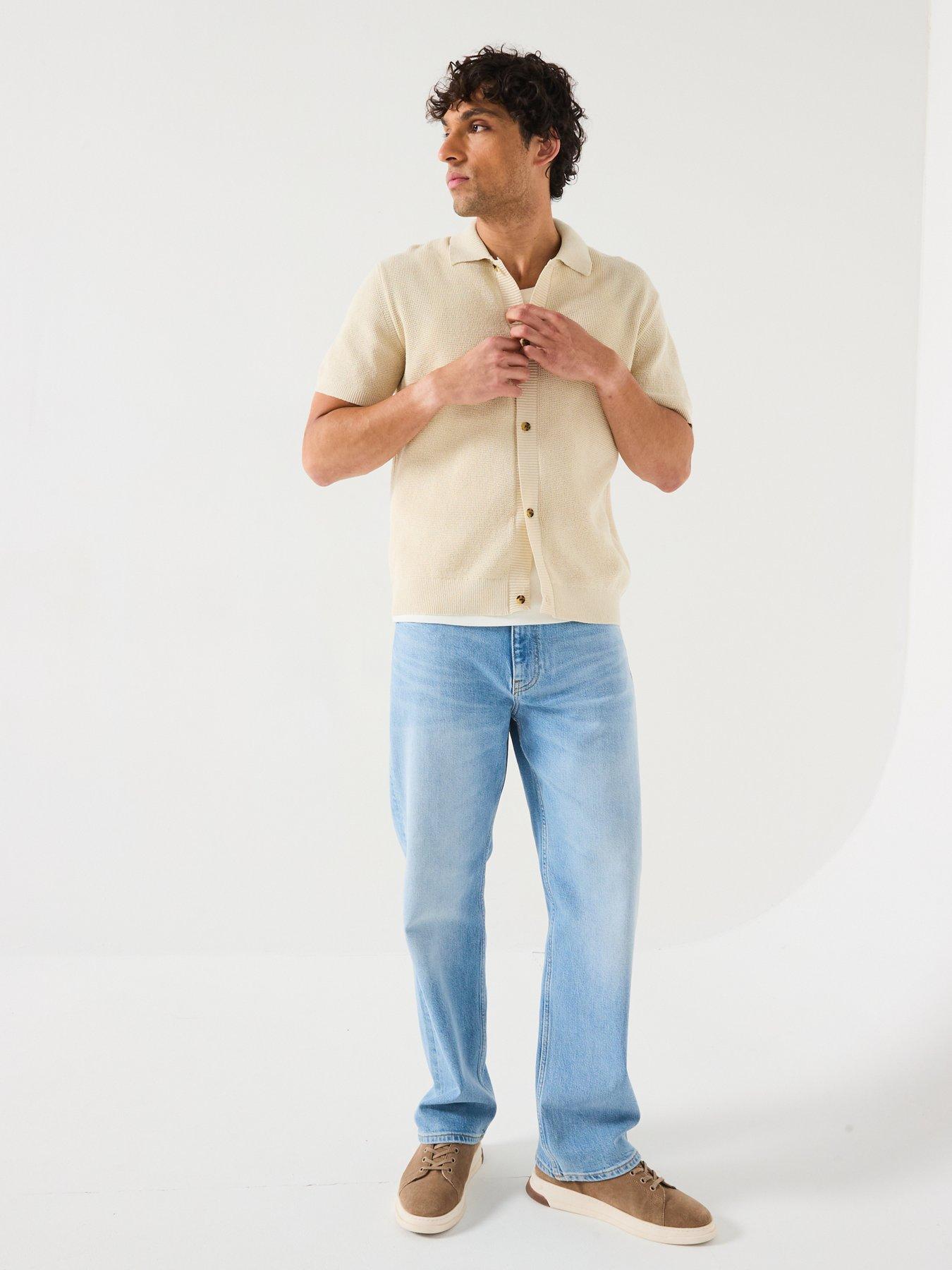 Image 3 of 6 of Tommy Jeans 90S Script Button Thru Short Knitted Sleeve Polo Shirt - Beige