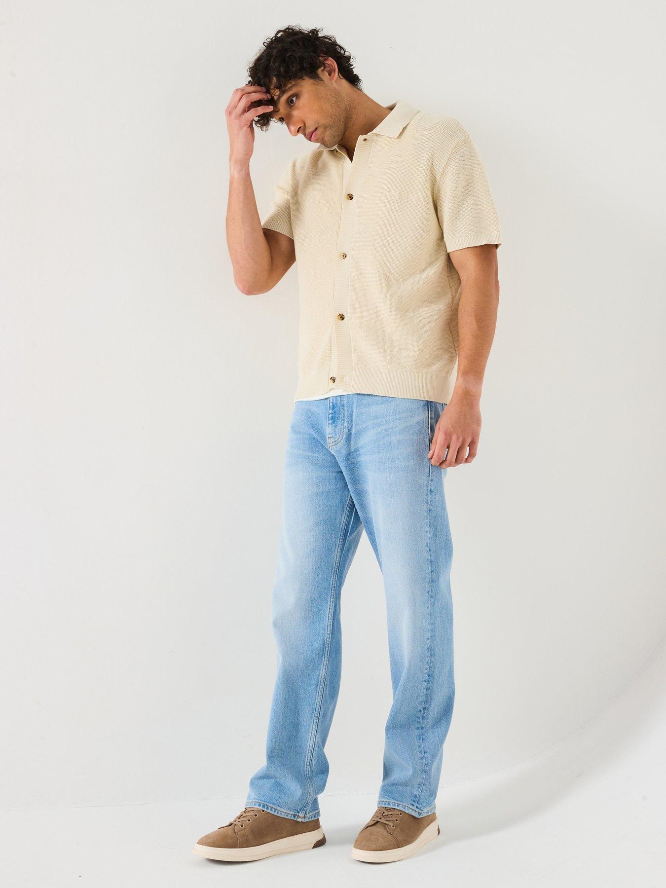 Image 6 of 6 of Tommy Jeans 90S Script Button Thru Short Knitted Sleeve Polo Shirt - Beige