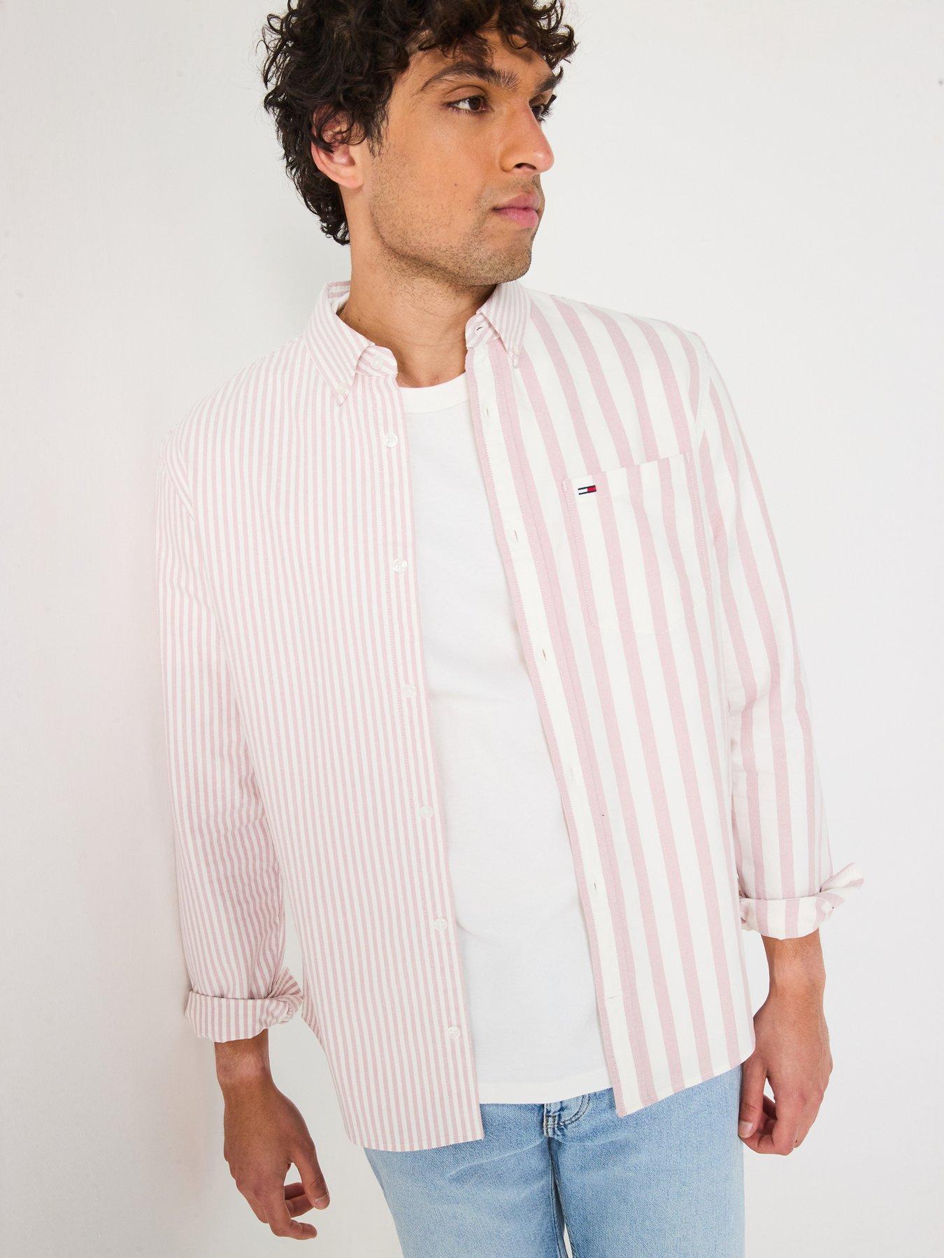 undefined Patchwork Stripe Long Sleeve Shirt - Pink