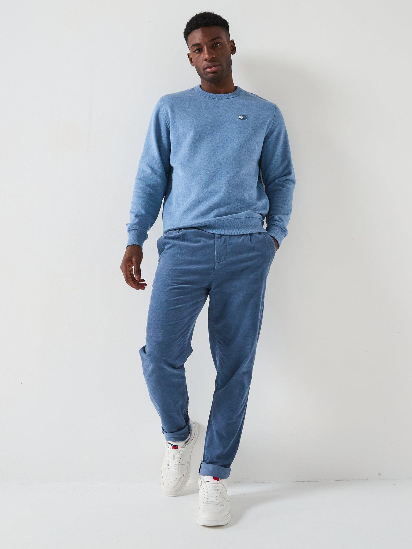Image 3 of 6 of Tommy Jeans Regular Fit Flag Logo Heathered Crew Sweatshirt - Blue