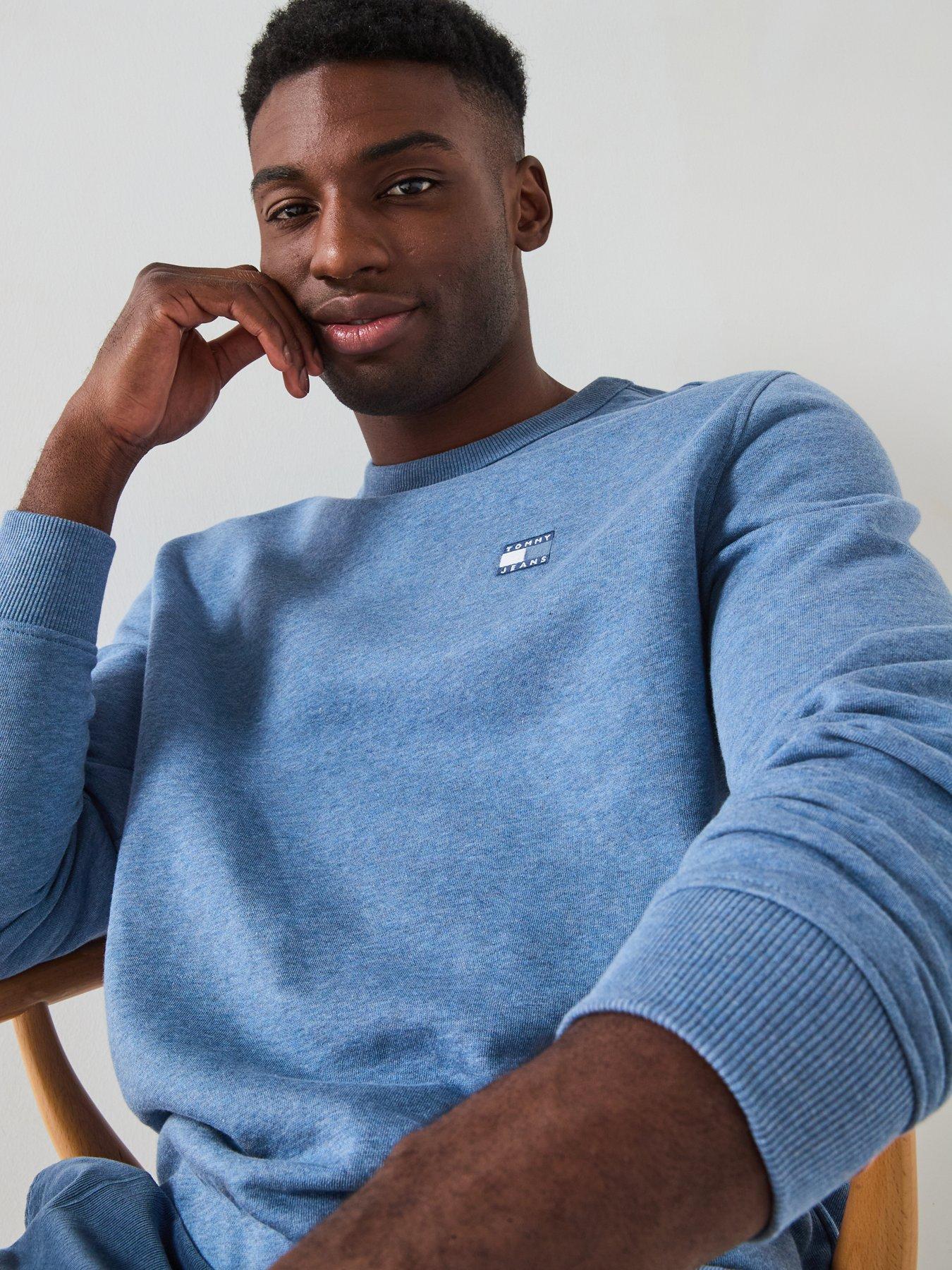 Image 5 of 6 of Tommy Jeans Regular Fit Flag Logo Heathered Crew Sweatshirt - Blue