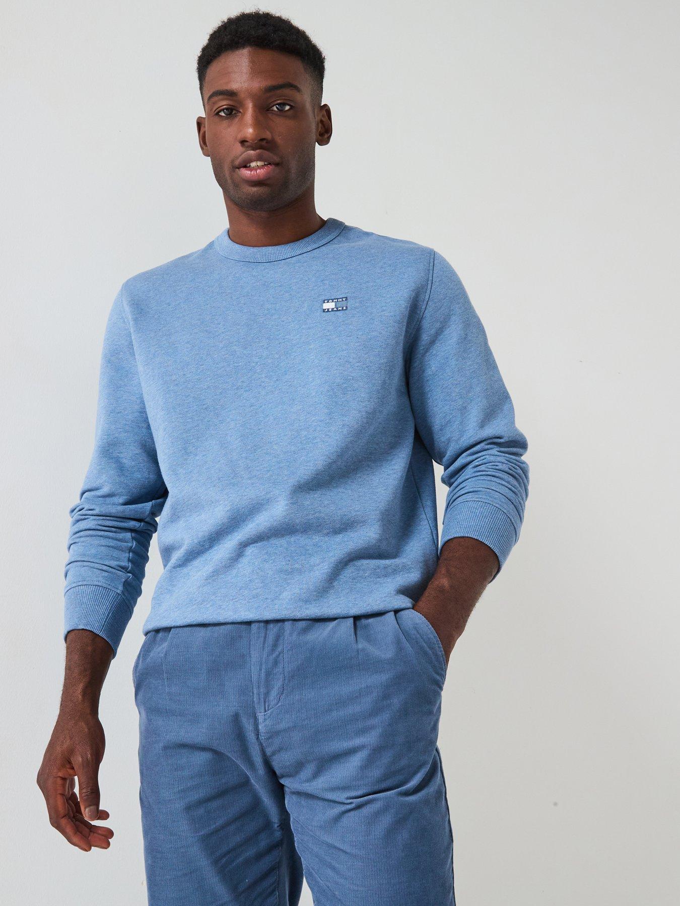 Image 6 of 6 of Tommy Jeans Regular Fit Flag Logo Heathered Crew Sweatshirt - Blue