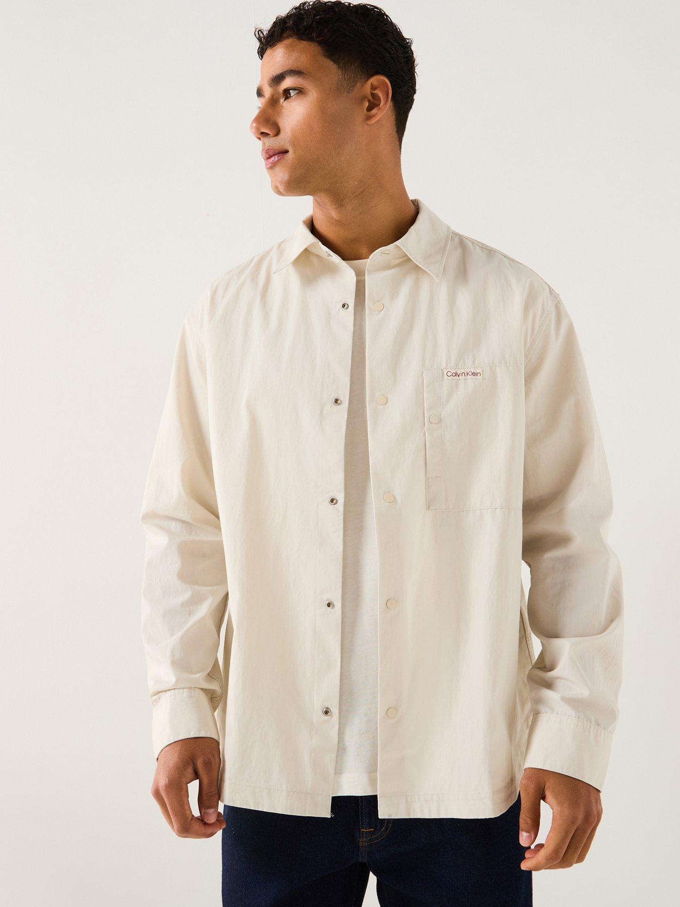 front image of calvin-klein-jeans-cotton-nylon-relaxed-fit-overshirt-off-white
