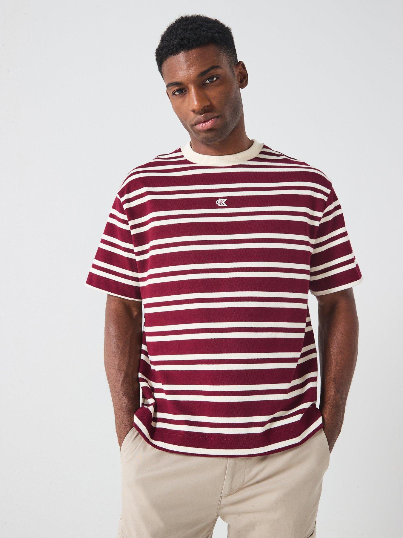 undefined Short Sleeve Heavyweight Stripe Jersey Relaxed Fit T-Shirt - Red