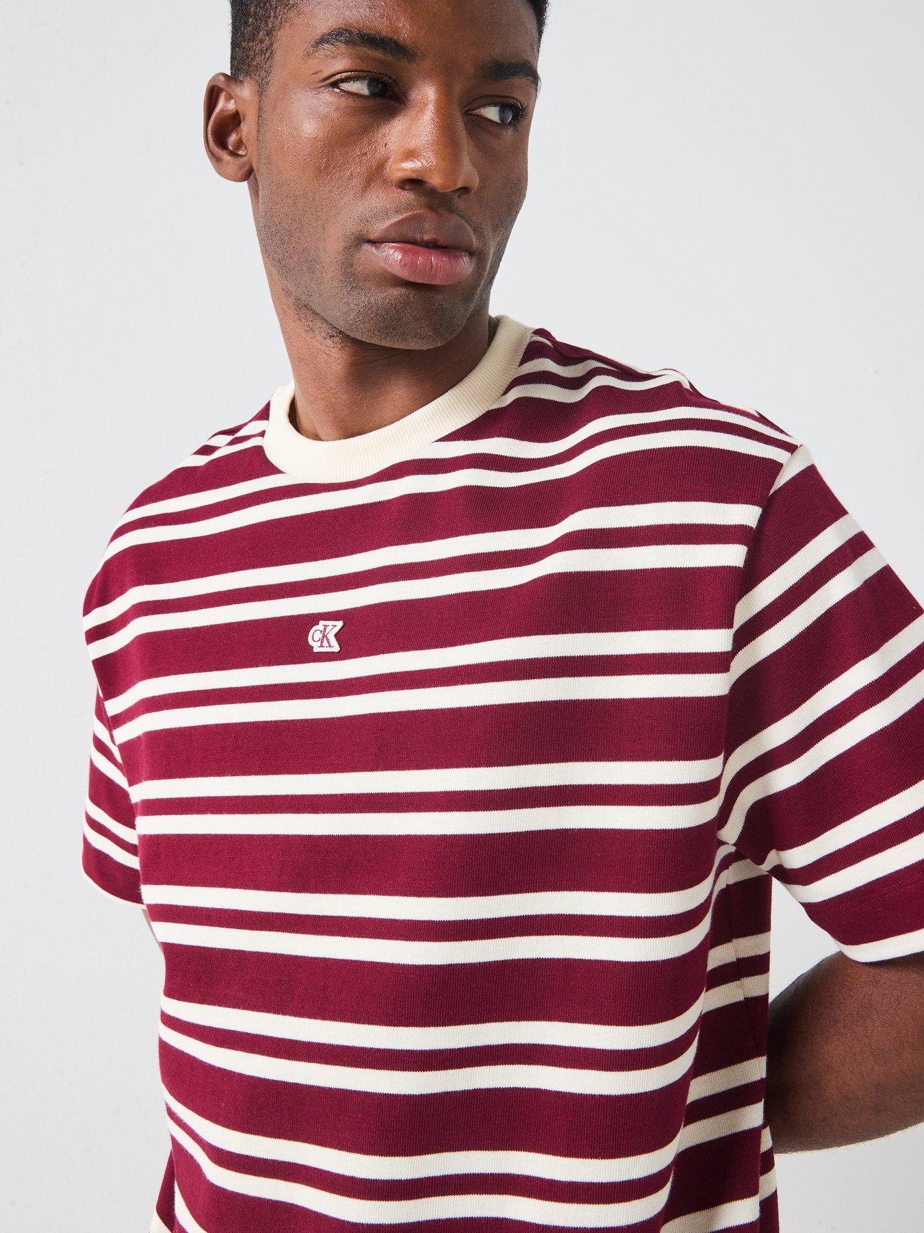 Image 5 of 6 of Calvin Klein Jeans Short Sleeve Heavyweight Stripe Jersey Relaxed Fit T-Shirt - Red