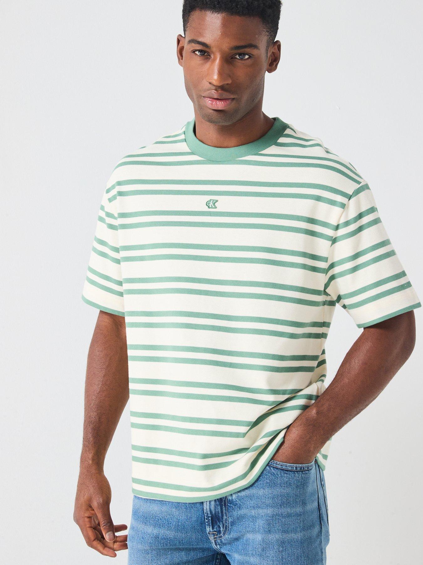 undefined Short Sleeve Heavyweight Stripe Jersey Relaxed Fit T-Shirt - Green