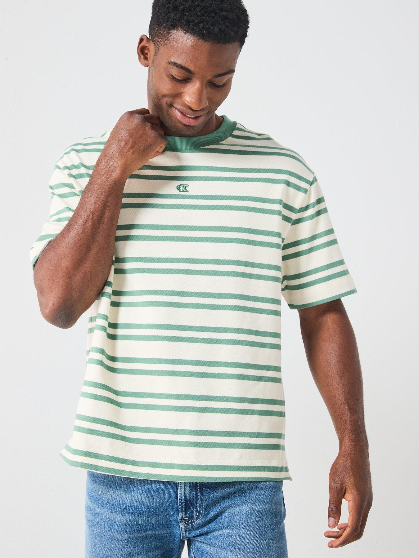  image of calvin-klein-jeans-short-sleeve-heavyweight-stripe-jersey-relaxed-fit-t-shirt-green