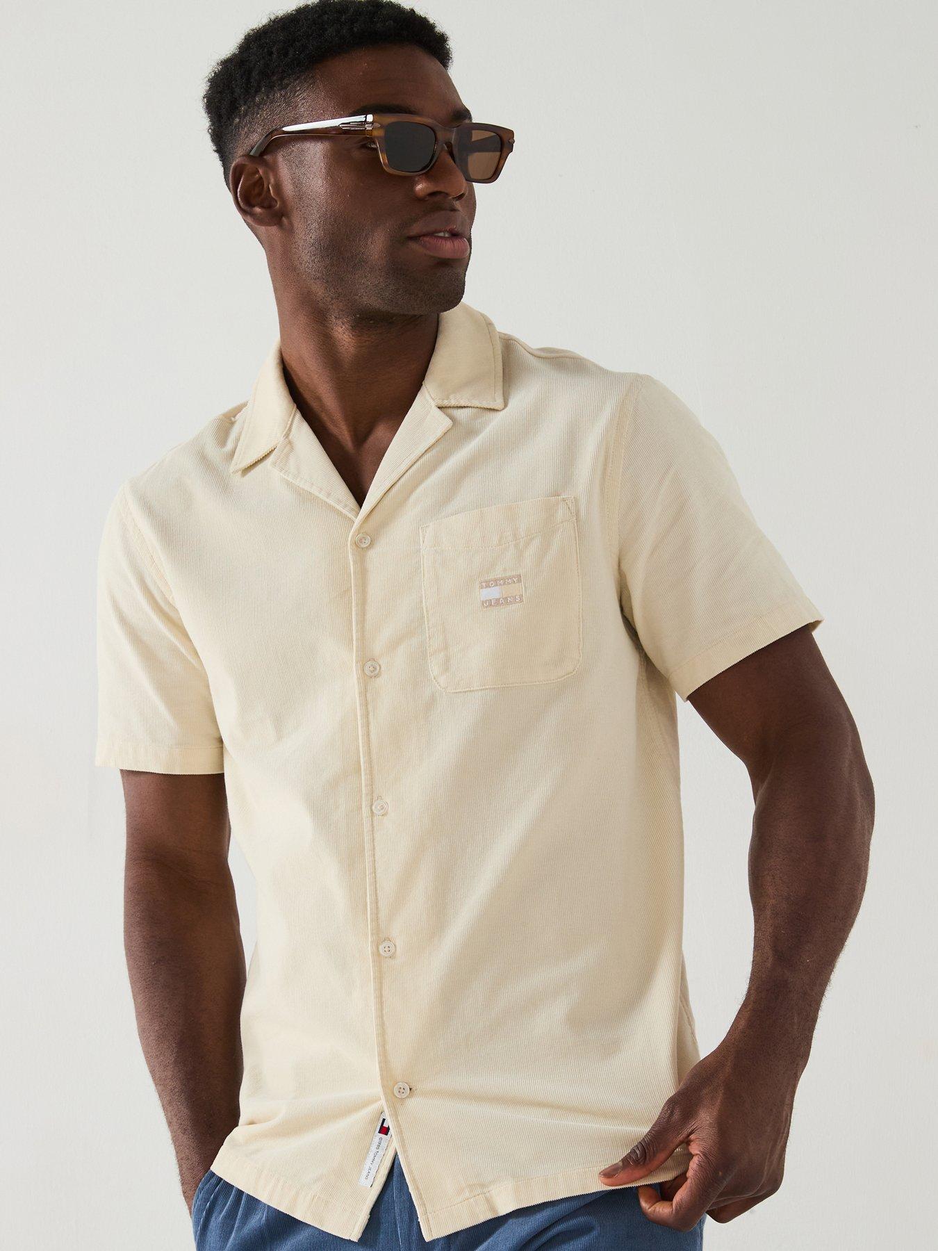 undefined Cord Regular Fit Camp Short Sleeve Shirt - Beige