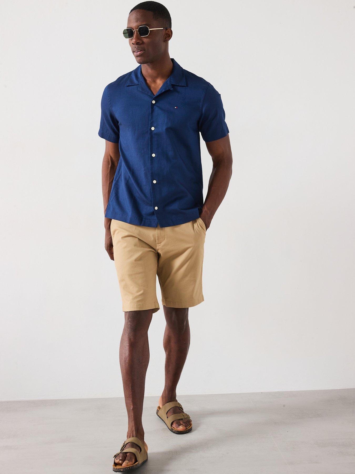 Image 3 of 6 of Tommy Hilfiger Linen Blend Short Sleeve Regular Fit Revere Shirt - Navy