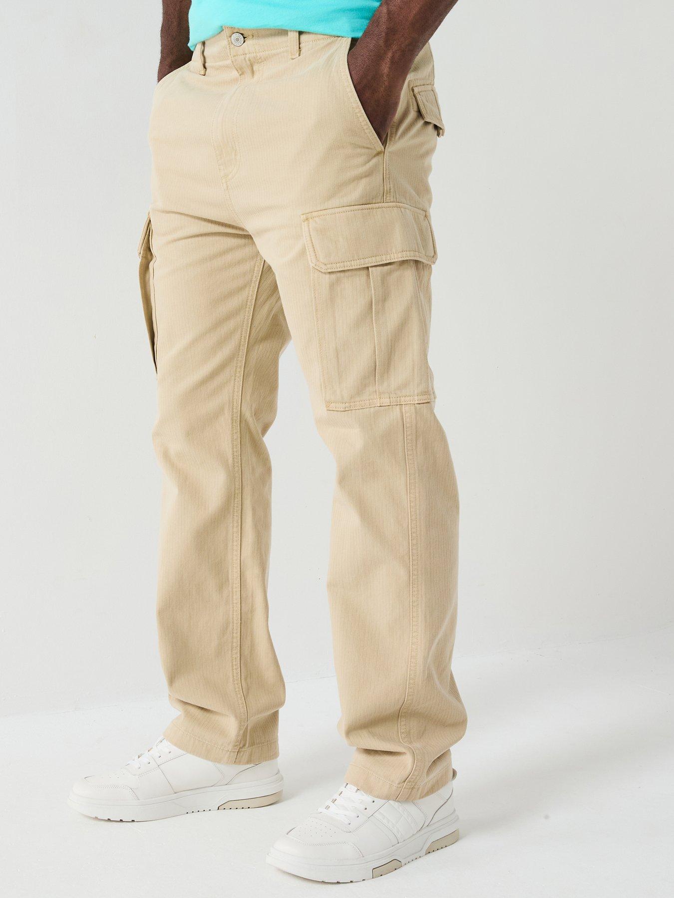 undefined Otis Herringbone Cargo Casual Trousers - Light Beige