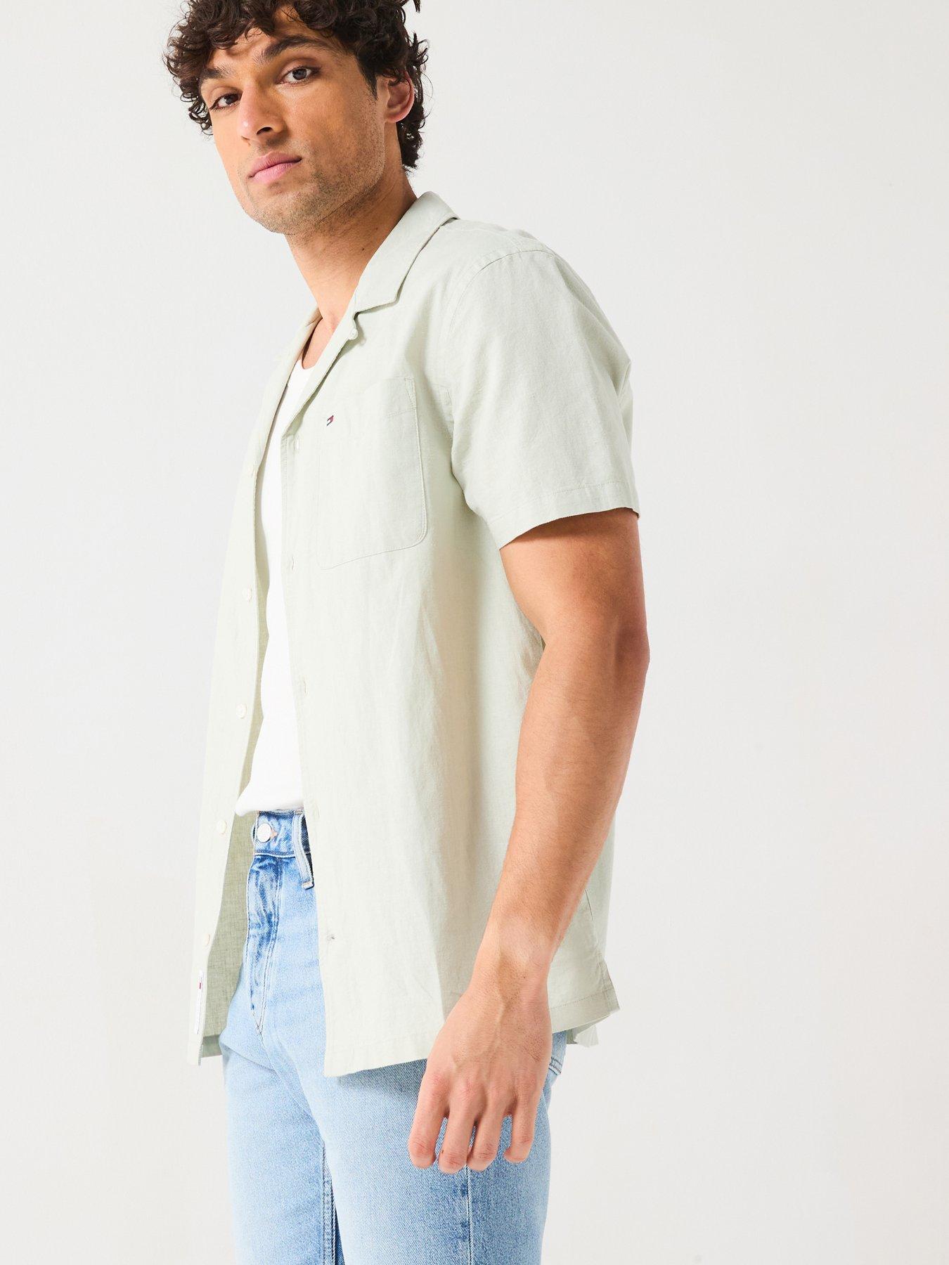 undefined Linen Blend Camp Short Sleeve Shirt - Light Green
