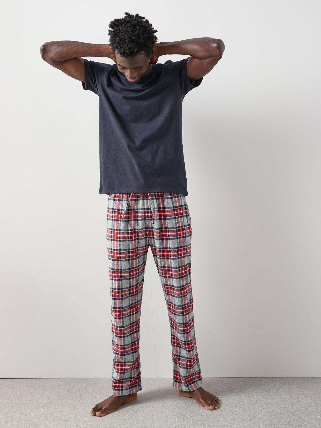 Image 3 of 6 of Very Man Pure Cotton Checked Trouser Pyjama Set - Red