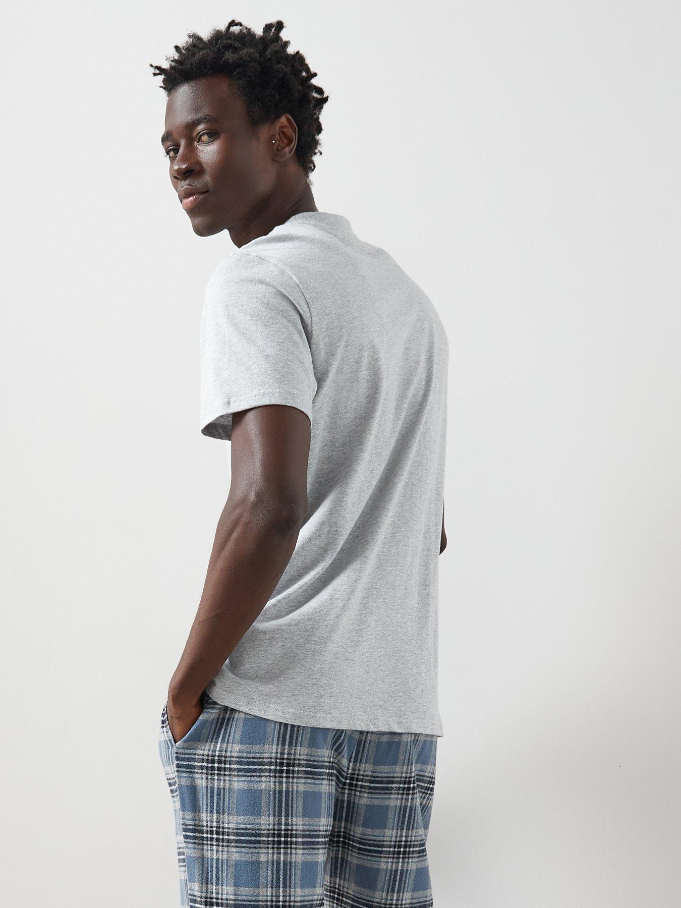 Image 2 of 6 of Very Man Pure Cotton Checked Trouser Pyjama Set - Navy/Grey Marl