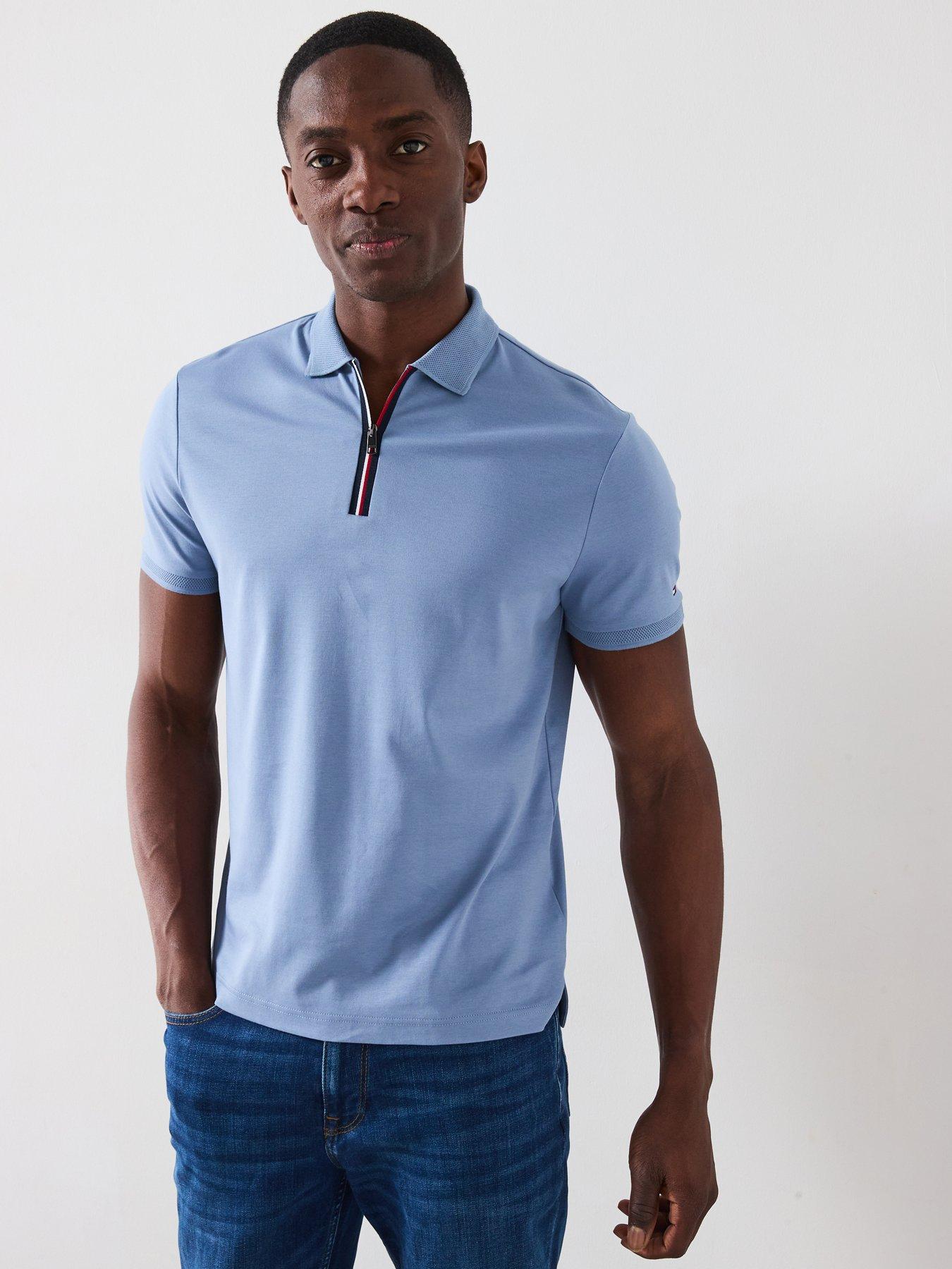 undefined Interlock Zip Regular Fit Polo Shirt - Blue