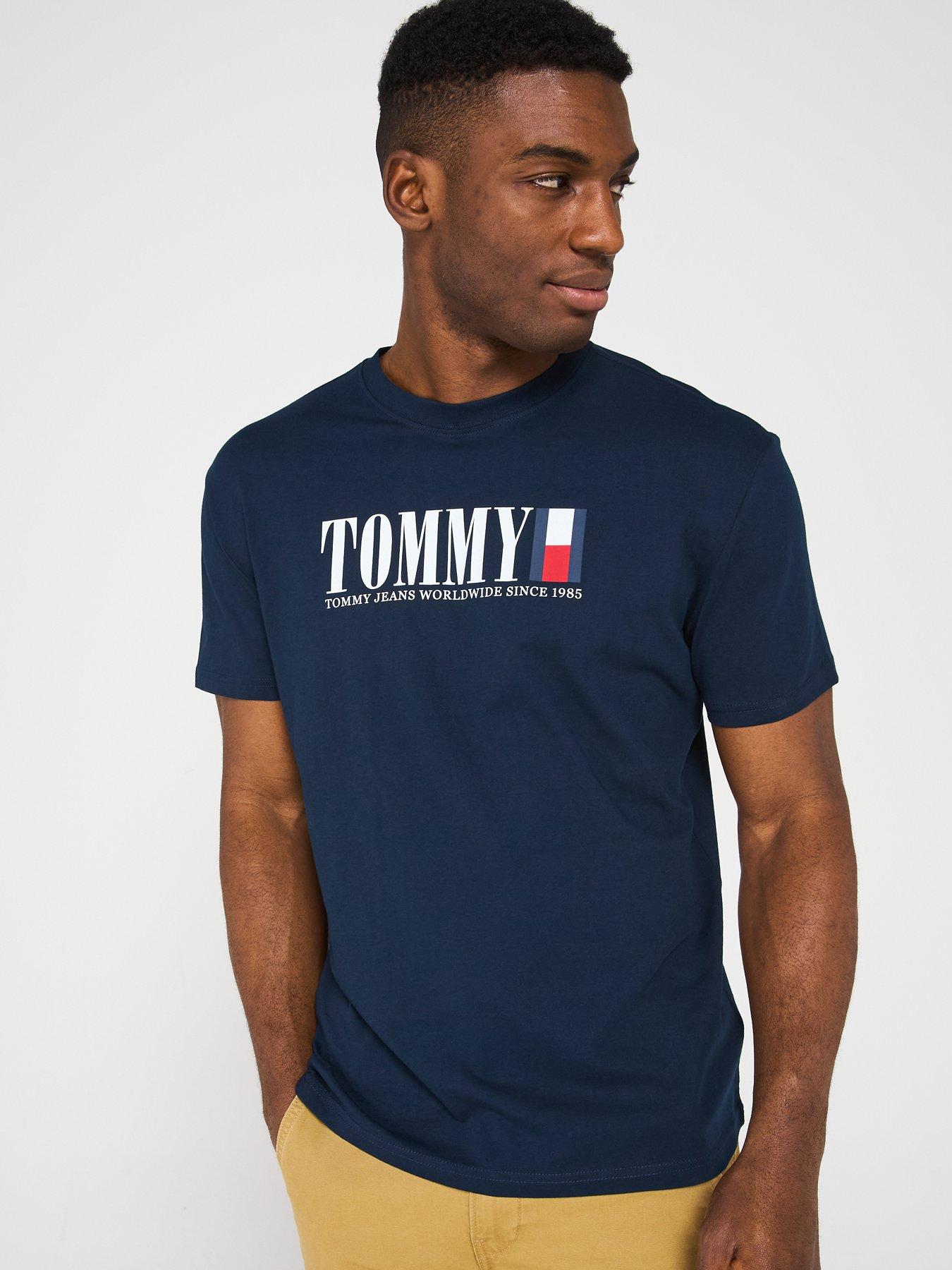 Image 1 of 4 of Tommy Jeans Regular Fit Chest Logo Flag T-Shirt - Navy